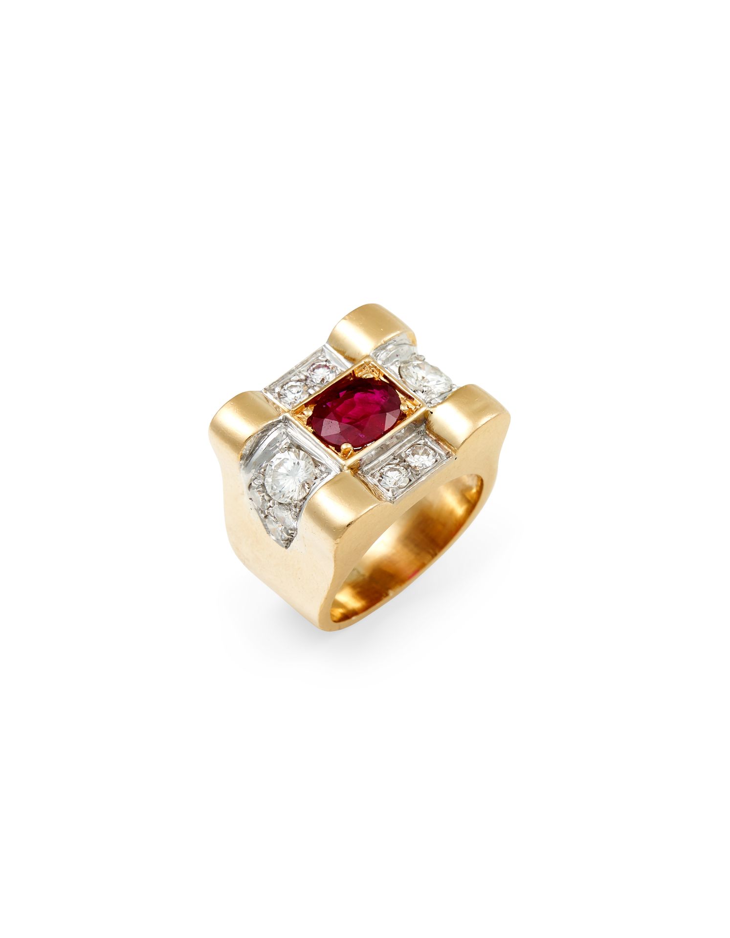 Null TANK RING In 18K yellow gold, set with an oval ruby (+/- 1 ct), 2 brilliant&hellip;