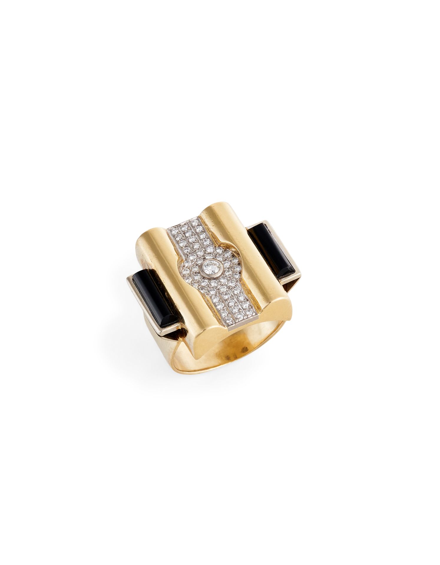 Null ART DECO RING ATTRIBUTED TO RAYMOND TEMPLIER In 18K yellow gold and platinu&hellip;