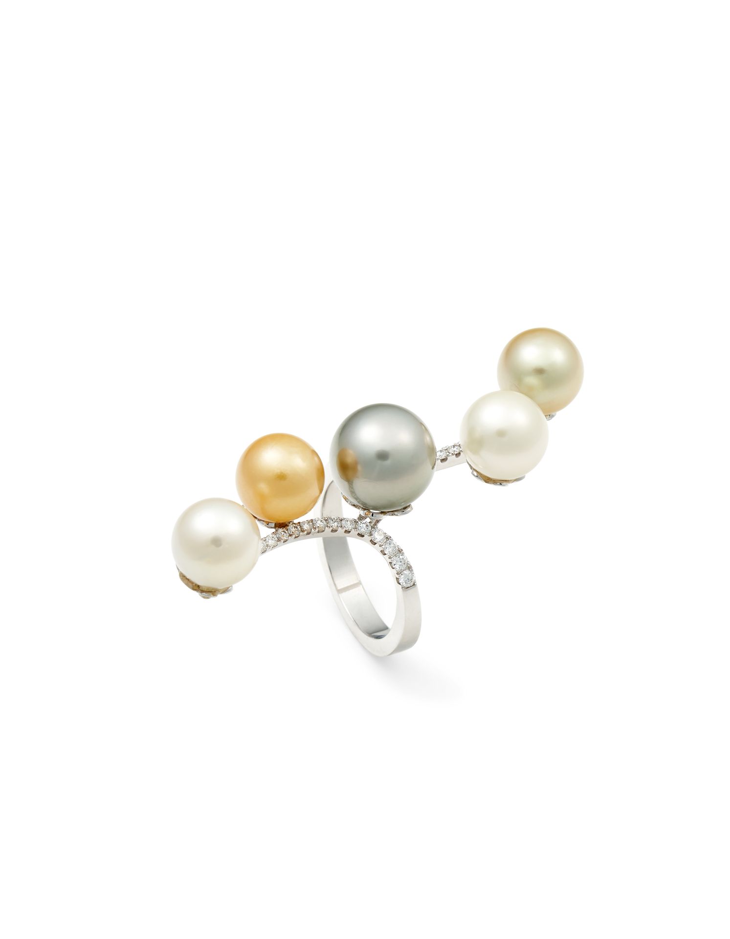 Null PEARL RING In 18K yellow gold, set with 13 grey Tahiti pearls and brilliant&hellip;