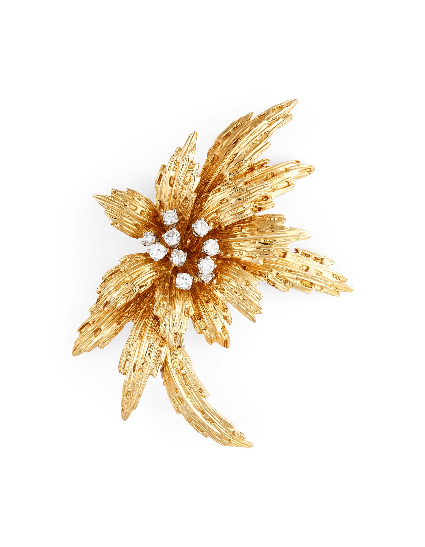 Null VAN CLEEF & ARPELS FOLIAGE BROOCH In 18K yellow gold, set with 9 brilliant &hellip;
