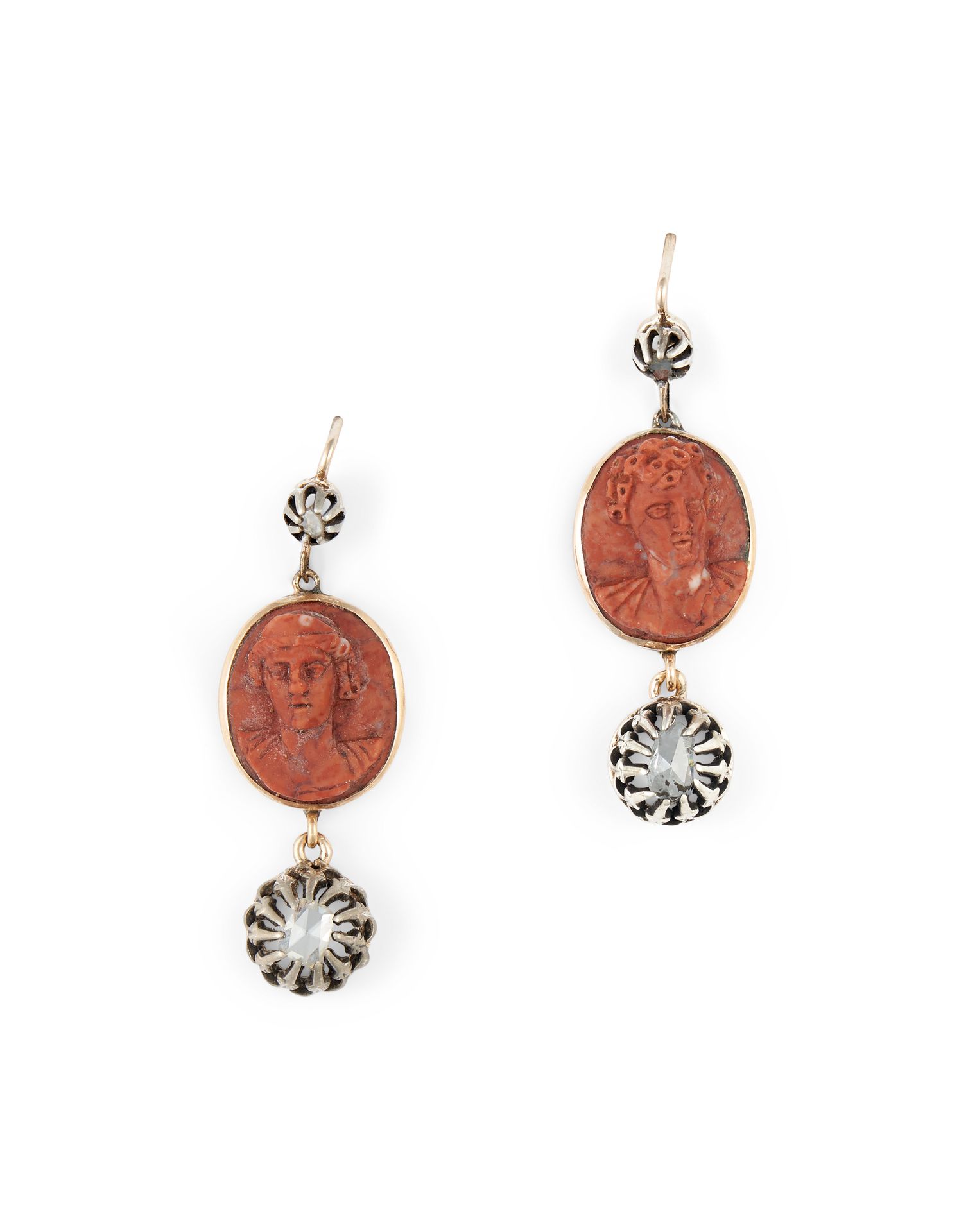 Null CAMEO EARRINGS In 18K yellow gold, each set with a red jasper cameo and 2 r&hellip;