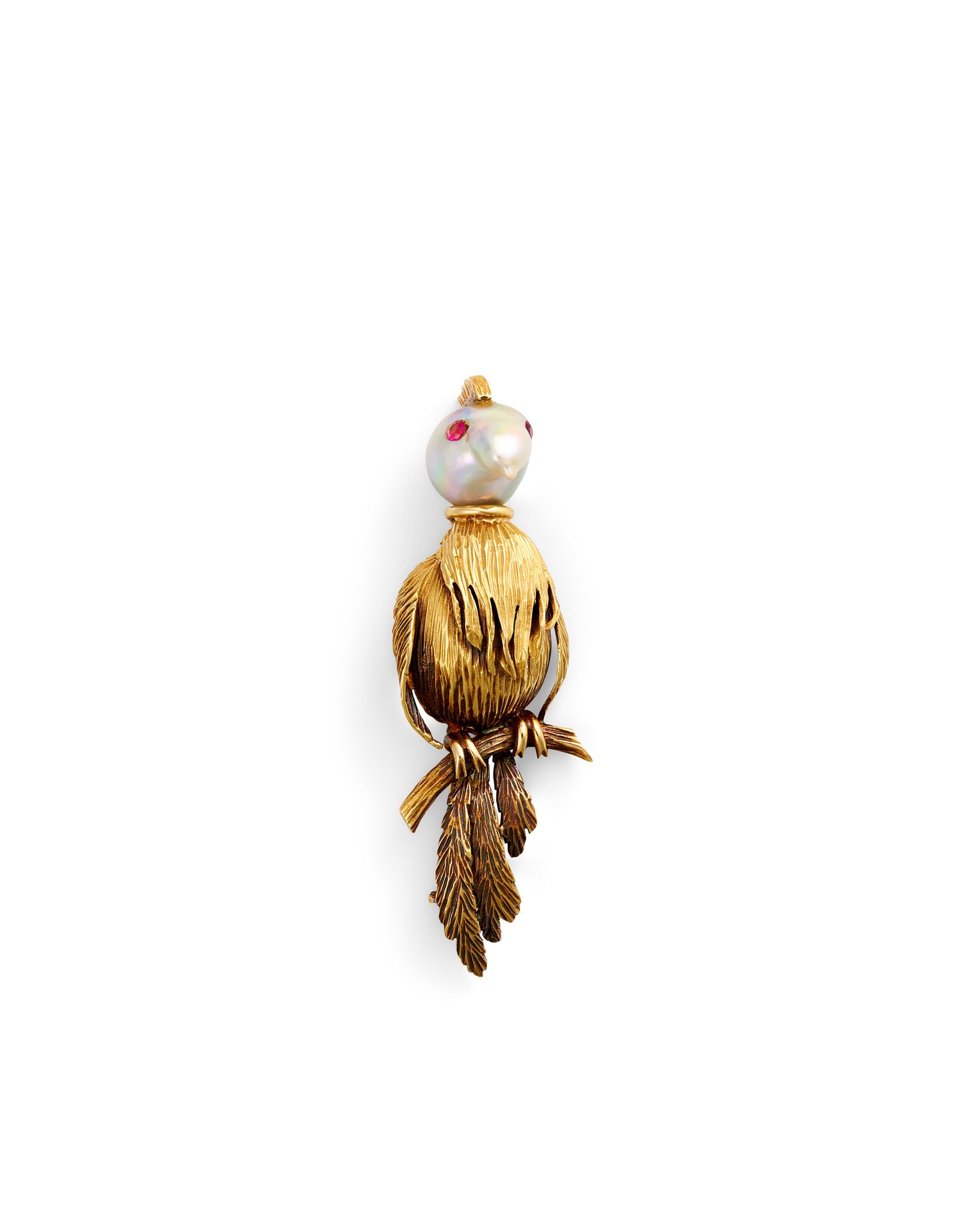 Null PAUL BERTRAND PARROT BROOCH In 18K yellow gold, with a baroque pearl head a&hellip;