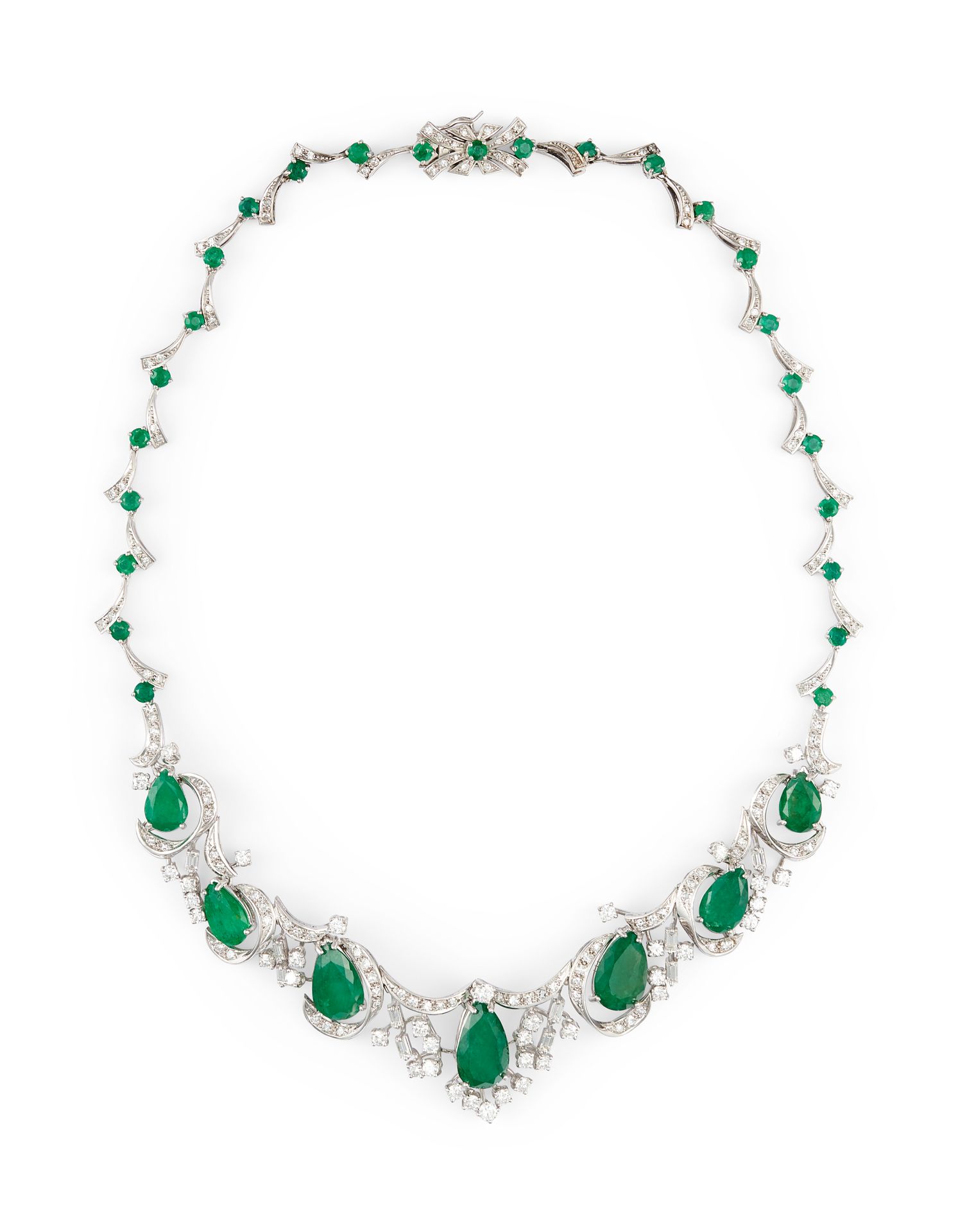 Null EMERALD AND DIAMOND NECKLACE In 18K white gold, set with 7 pear-shaped emer&hellip;