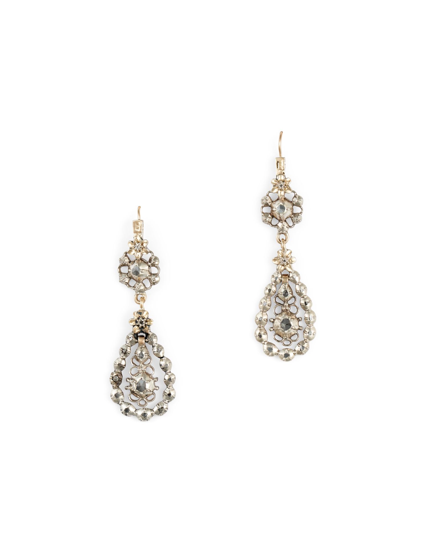 Null FLEMISH EARRINGS In 18K yellow gold and silver, set with rose cut diamonds.&hellip;