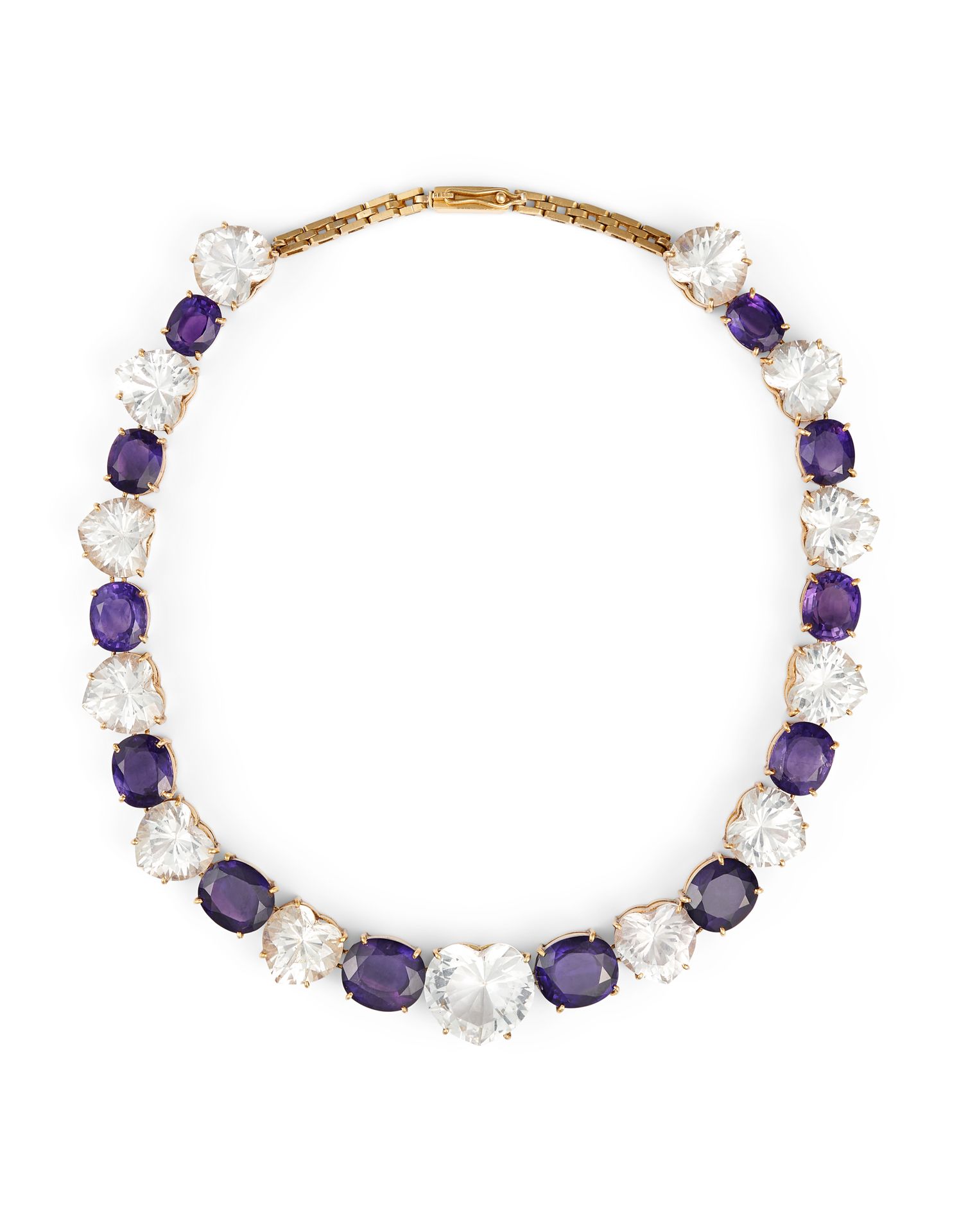 Null 黄宝石和紫水晶项链 18K黄金，镶有13颗心形白色黄宝石和12颗递减的椭圆形紫水晶。

印章。750

尺寸：38厘米 - Tw:76 g