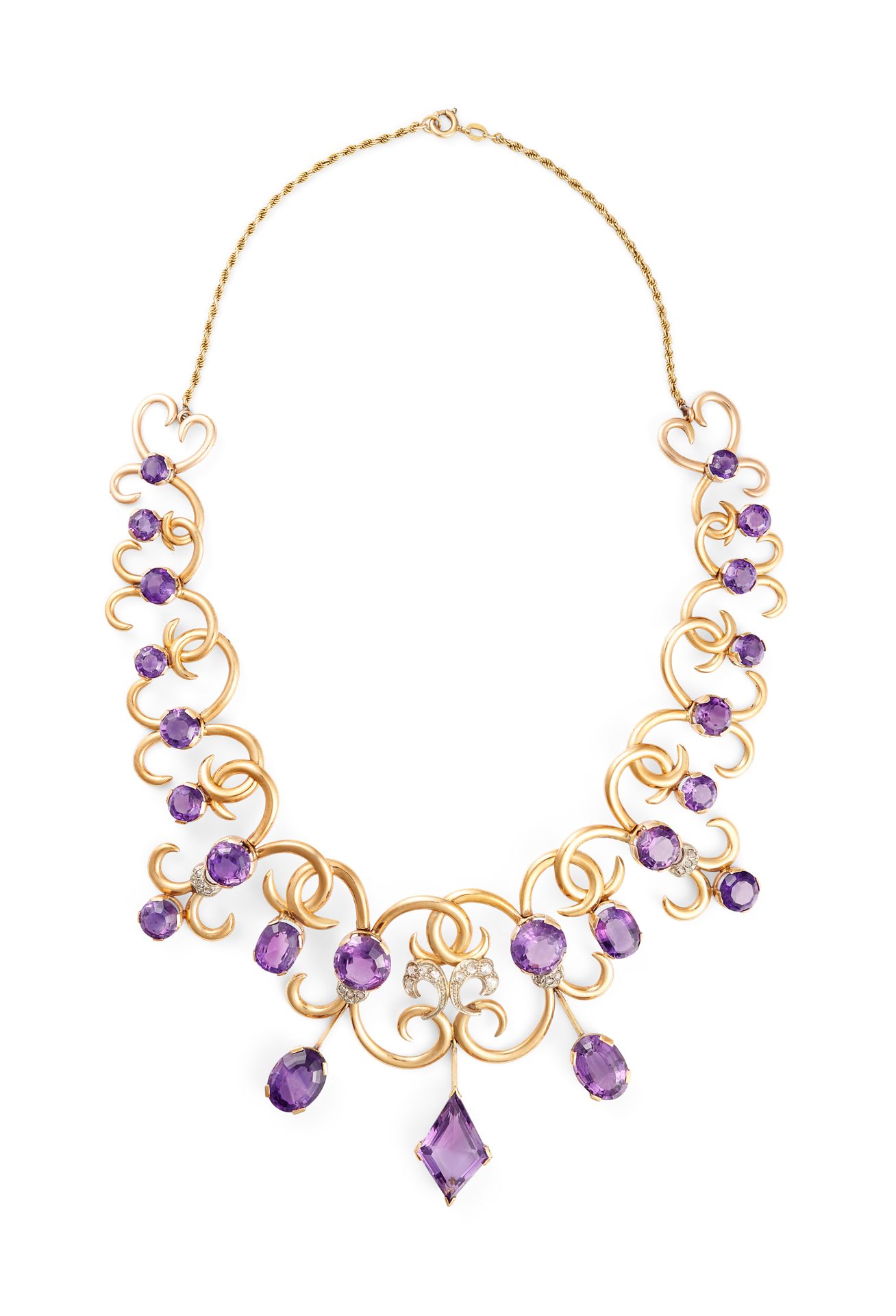 Null 1950'S AMETHYST NECKLACE In 18K pink gold, the volutes set with amethysts (&hellip;