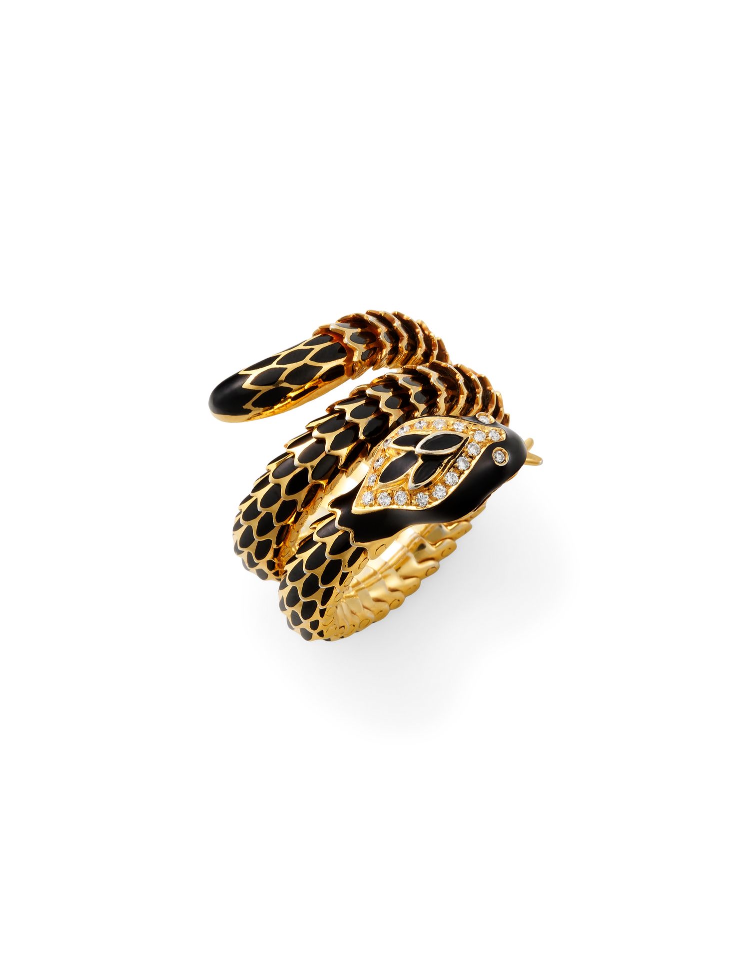 Null DIVALENZA SNAKE RING In 18K yellow gold and black enamel, set with brillian&hellip;