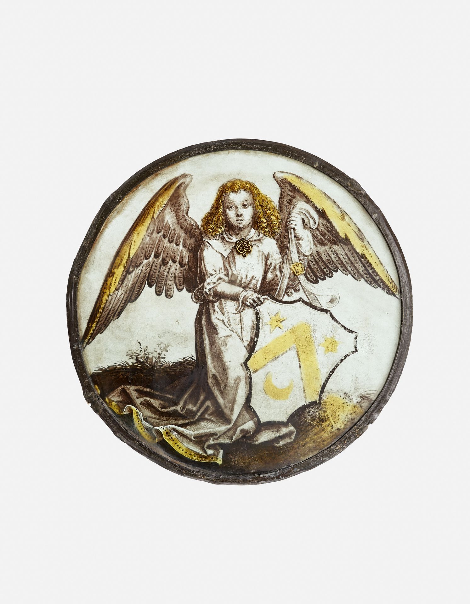 Null 罗德尔

荷兰南部，布鲁日，15世纪

银色，饰有盾牌天使。

直径：21,5厘米