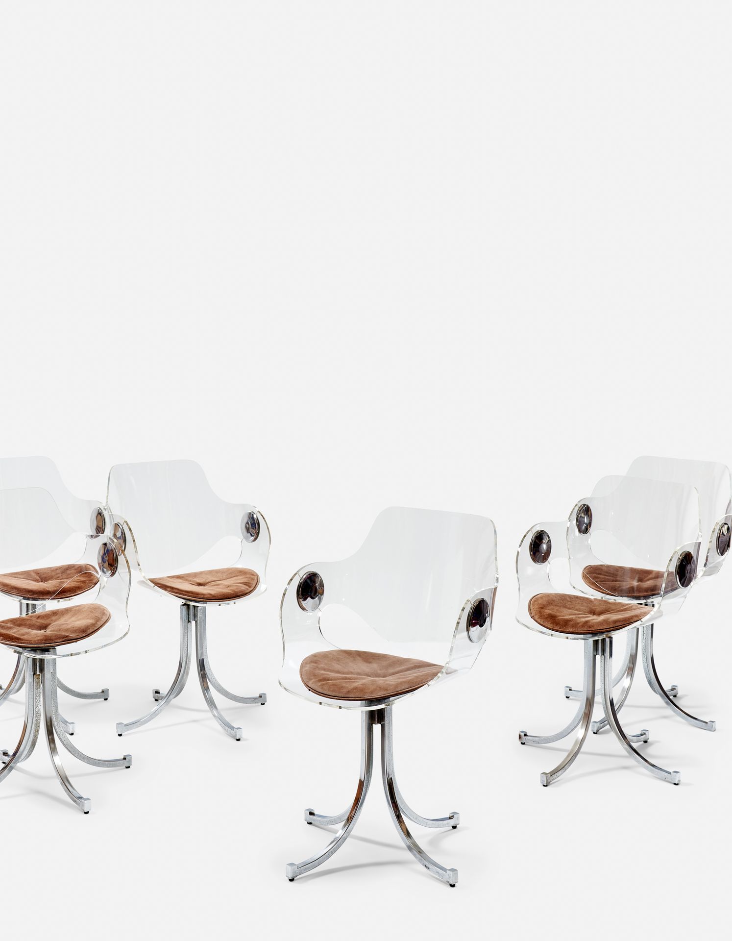 Null 鲍里斯-塔巴科夫 (c.1927-1985)

一套六把椅子

透光玻璃，绒布坐垫，金属

高：83.5 x 宽：52 x 深：41厘米