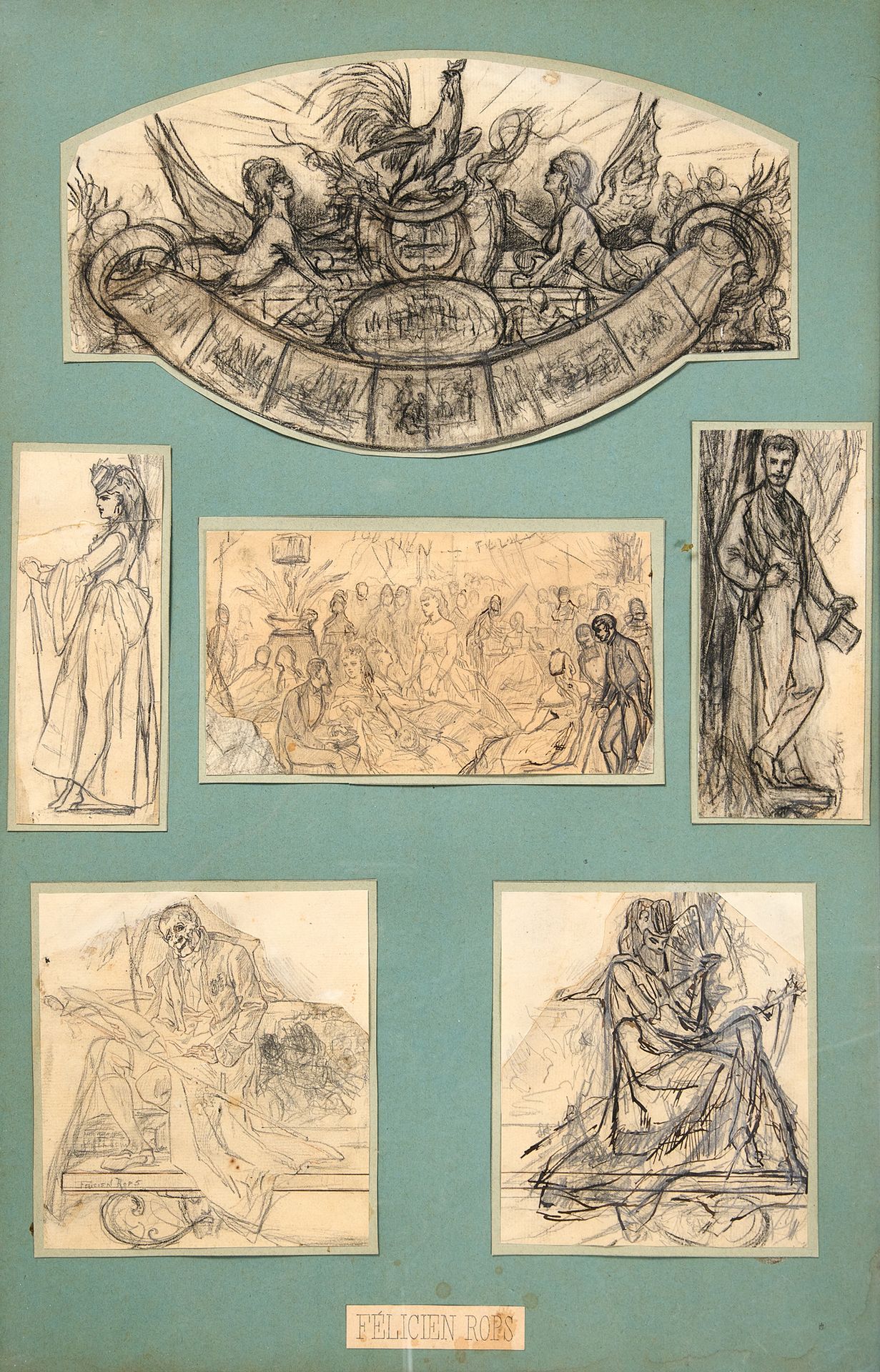 Null FÉLICIEN ROPS (1833-1898)
Six studies for Frontispiece for Life 
Pencil in &hellip;