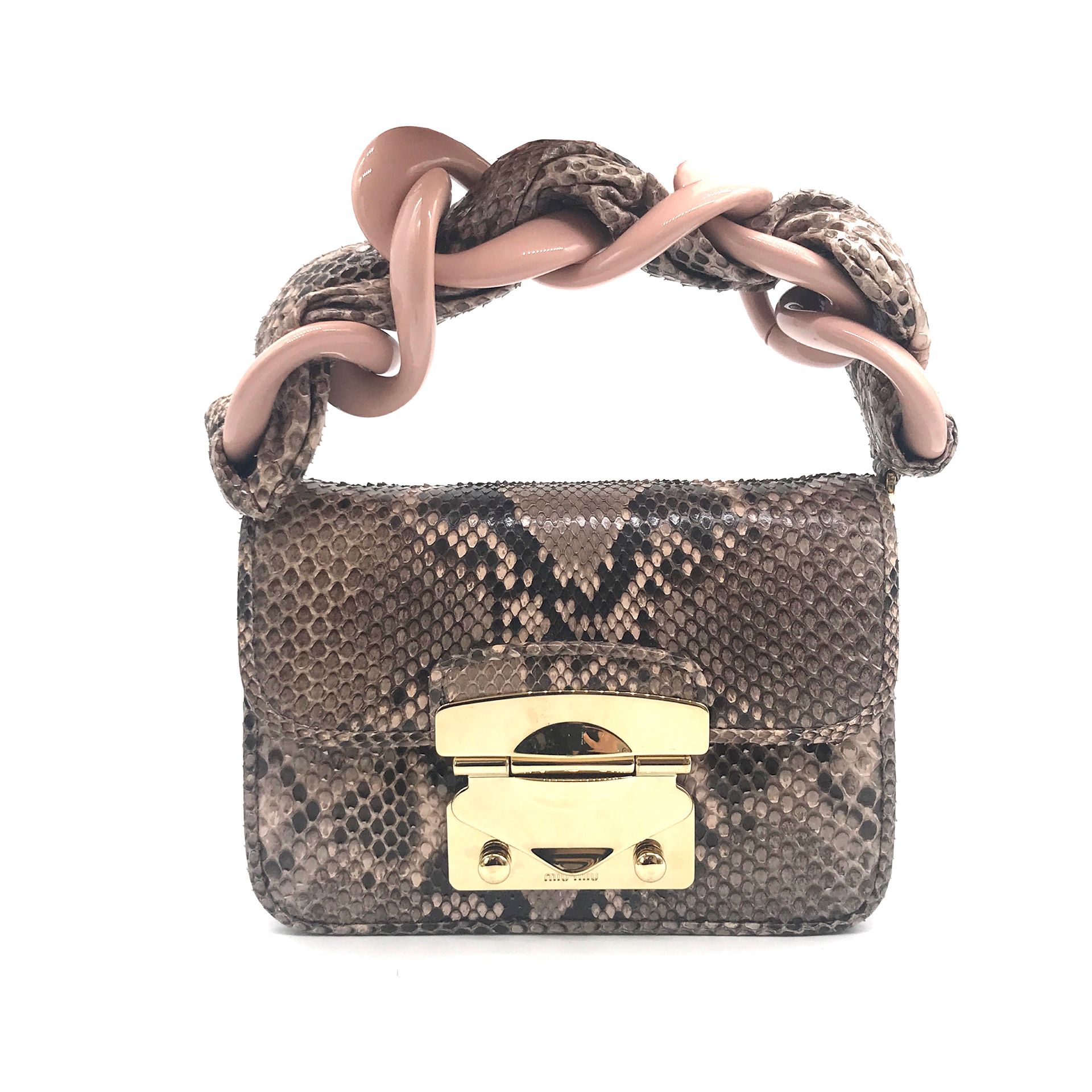 MIU MIU Small handbag in beige brown python, pink plex… | Drouot.com