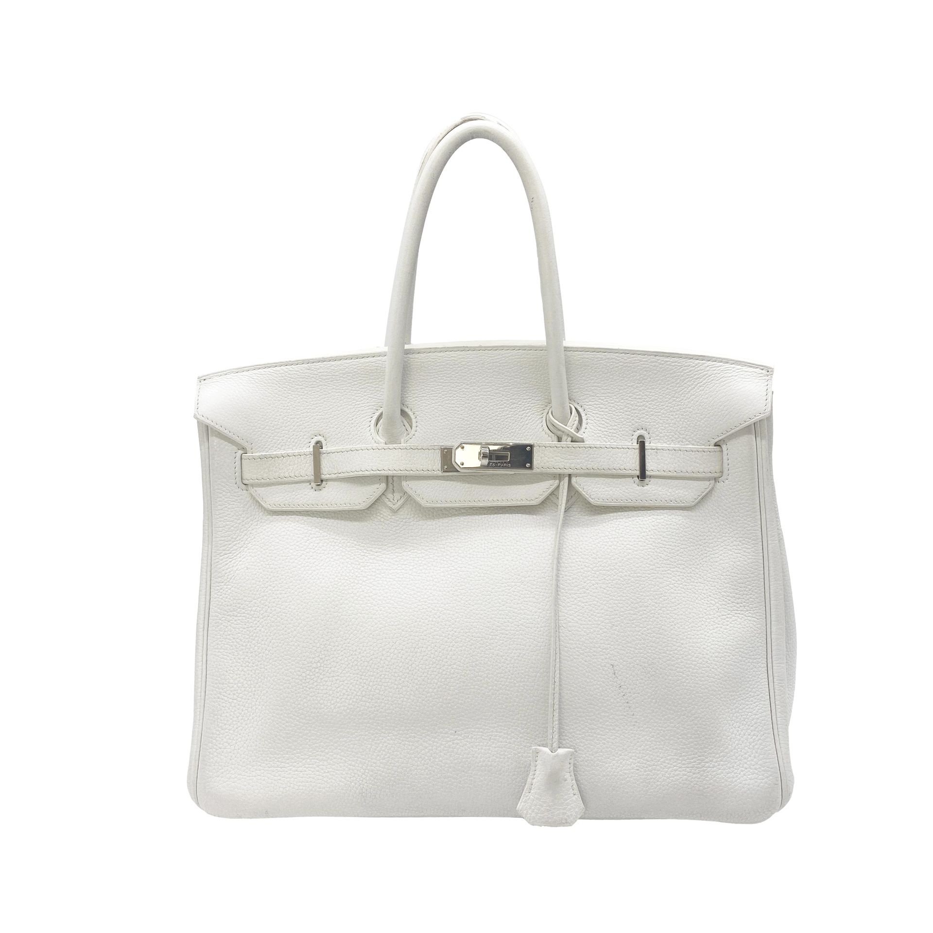 Null HERMÈS 

Birkin" bag, white leather, paladium jewelry, double leather handl&hellip;