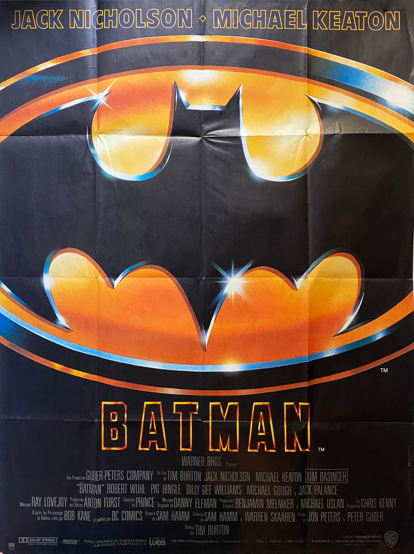 Null 
[电影] - 蝙蝠侠 - 蒂姆-波顿与迈克尔-基顿和杰克-尼克尔森合作的《蝙蝠侠历险记》第一部分的海报（1989年）。
状况非常好（已折叠）。 

&hellip;