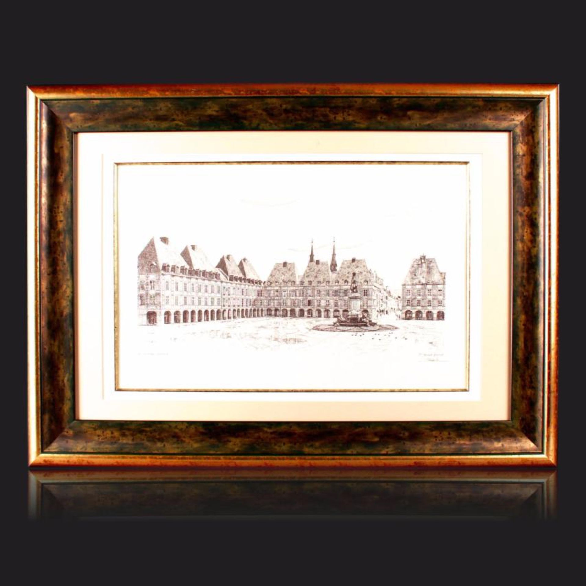 Null 
RENAUD Jean-Claude - The Place Ducale of Charleville - Original framed pri&hellip;