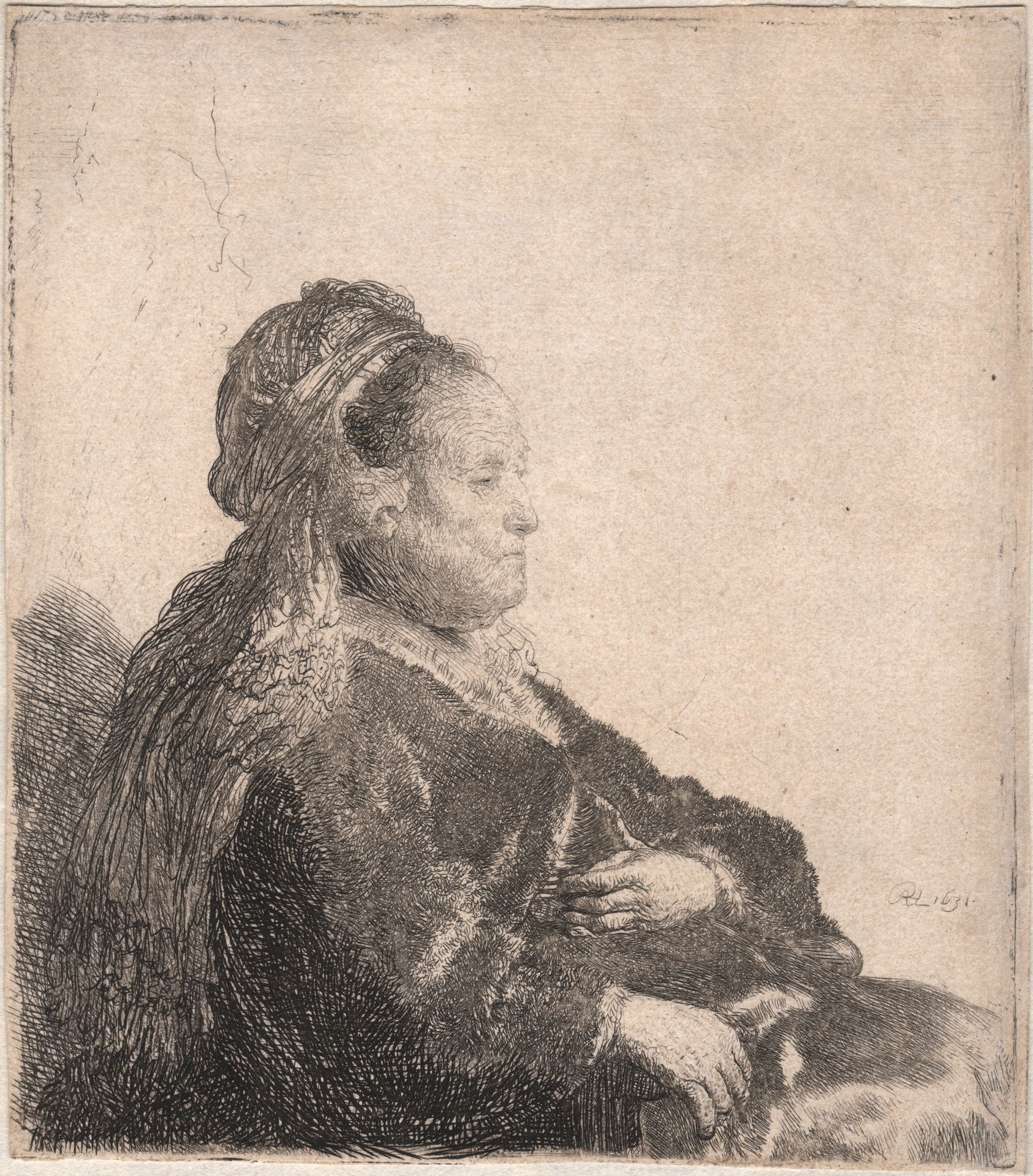 Rembrandt Harmensz van Rijn (1606-1669) 伦勃朗（1606-1669）-艺术家的母亲/描述。 艺术家的母亲坐着，半身向右，&hellip;