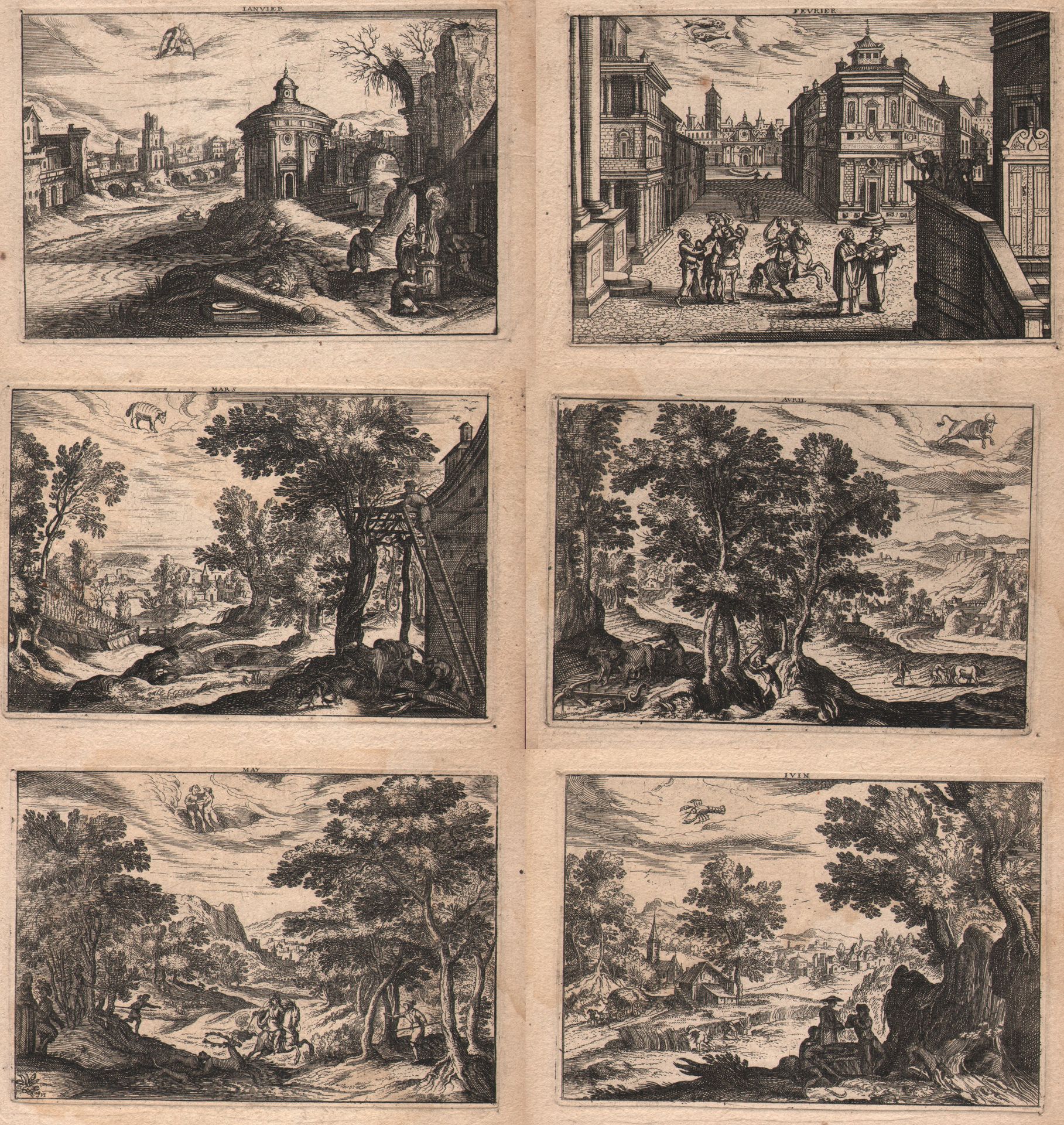 Nicholas Cochin (1610-1686), Attr. The twelve months - After Antonio Tempesta (1&hellip;