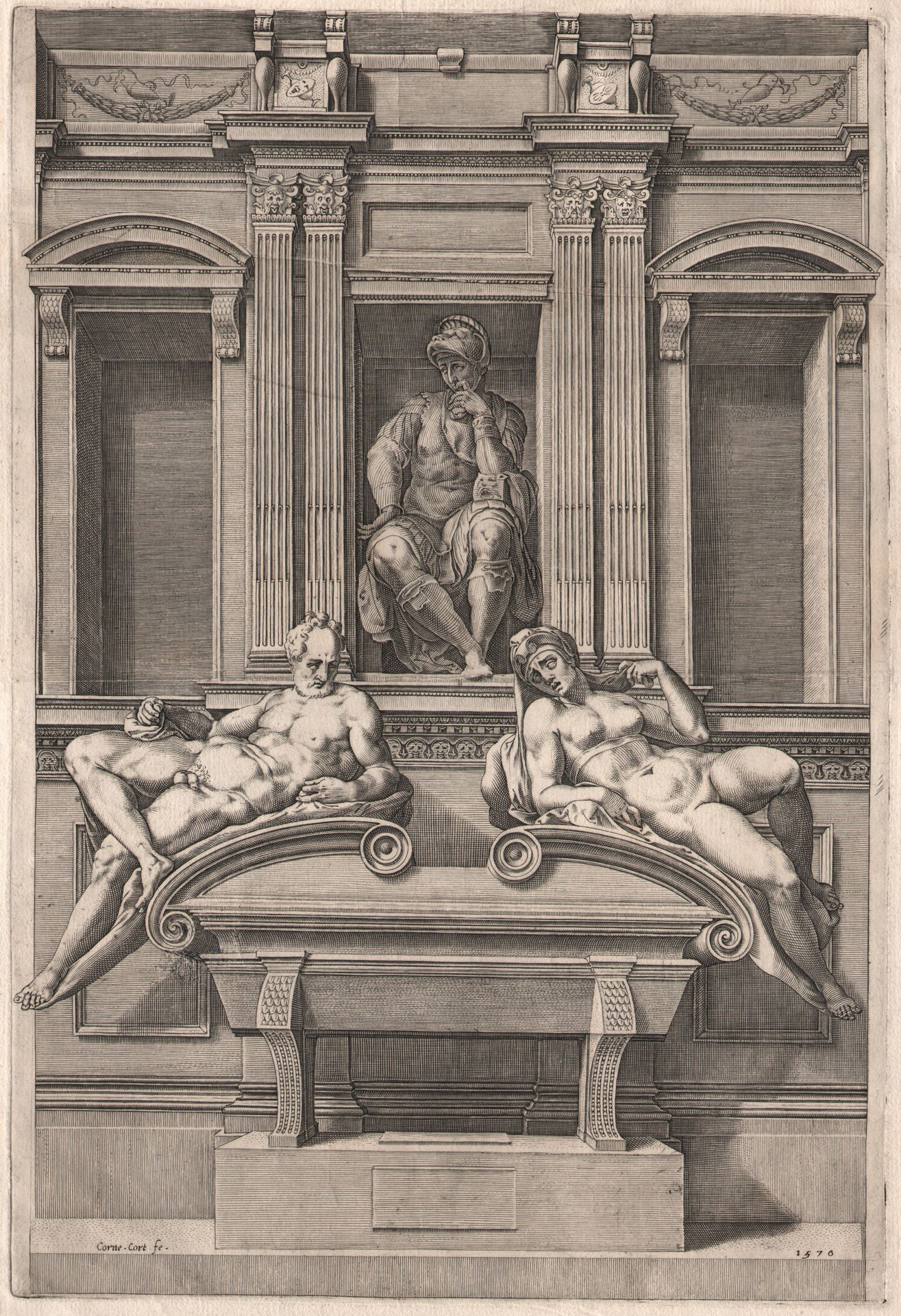 Cornelis Cort (1533-1578) Michelangelo - Tomb Lorenzo de Medici - Cornels Cort -&hellip;