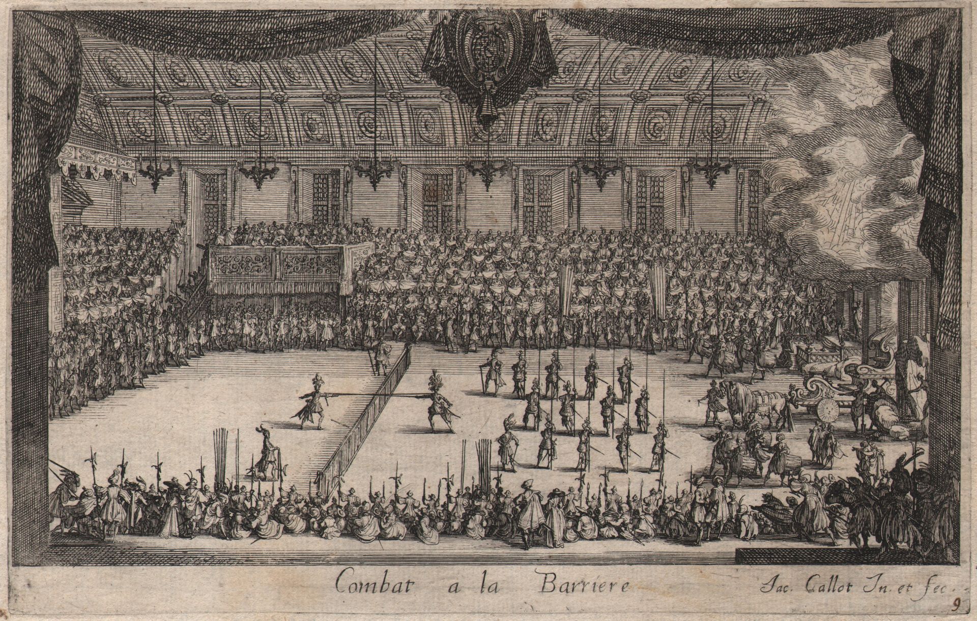 Jacques Callot (1592-1635) 雅克-卡洛特（1592-1635）--跨越栅栏的战斗/描述。 跨越栅栏的战斗：两个人拿着长矛，被栅栏隔开，&hellip;