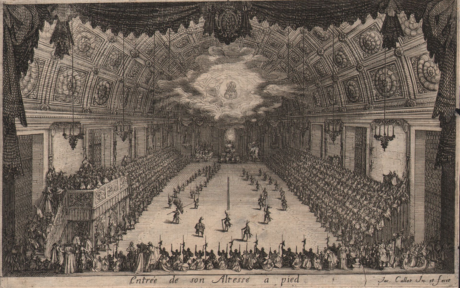 Jacques Callot (1592-1635) 雅克-卡洛特（1592-1635年）--洛林公爵查理四世在舞厅的进场/描述。 洛林公爵查理四世进入舞厅，舞&hellip;