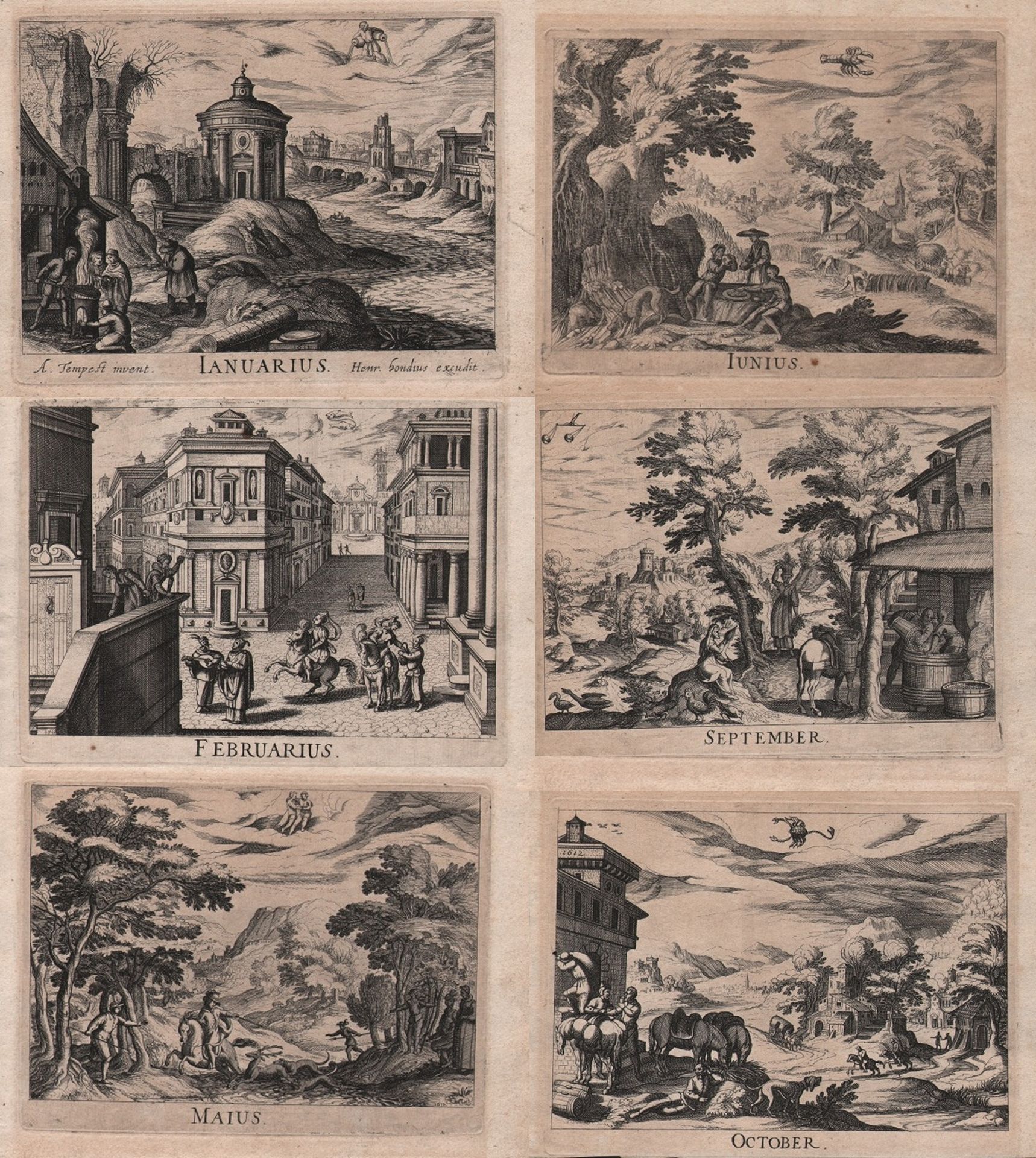 Simon Frisius (1580-1628) Antonio Tempesta (1555-1630) - I dodici mesi, completo&hellip;