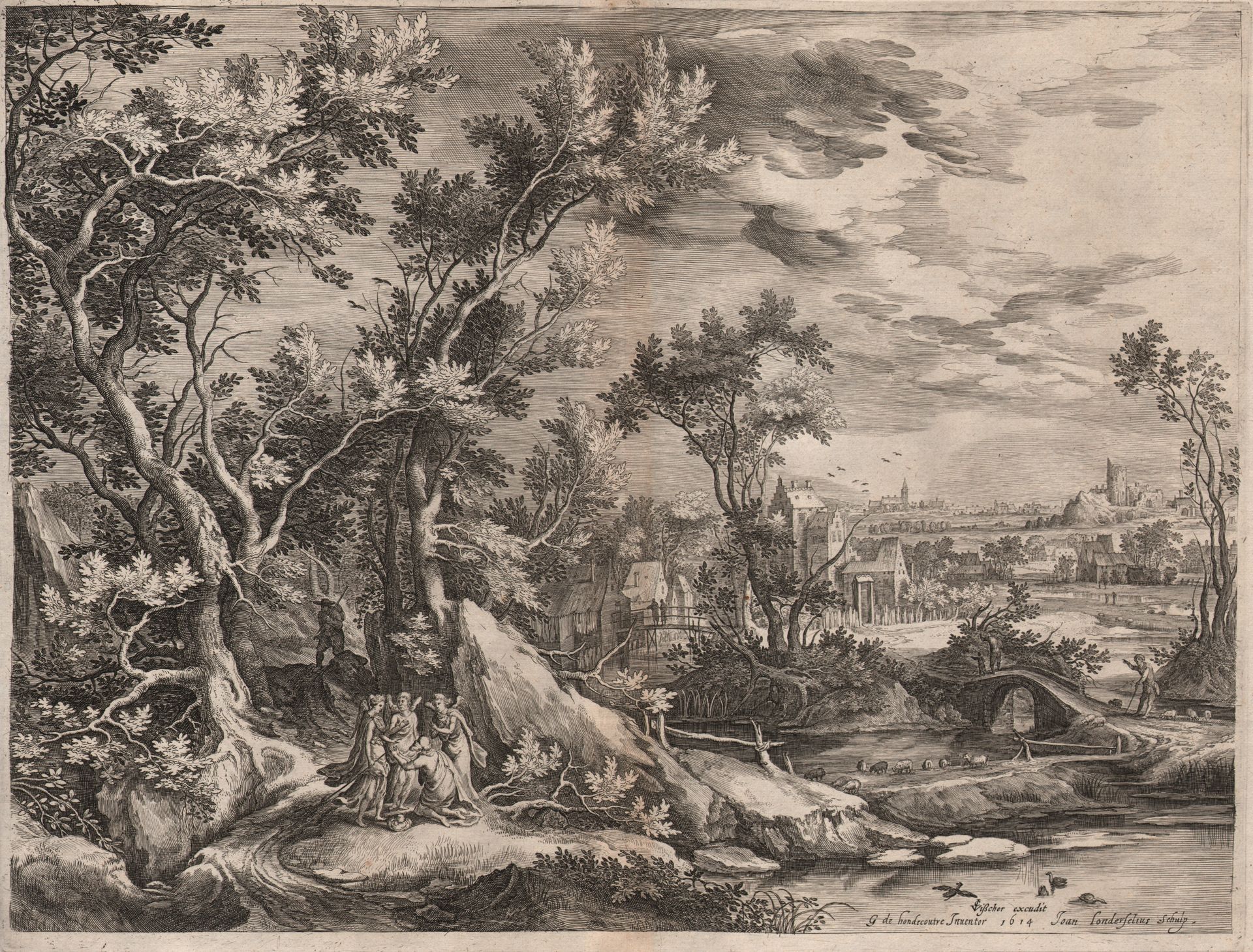 Jan van Londerseel (1578-1625) 扬-凡-朗德赛尔--亚伯拉罕和三位天使的风景/描述。 亚伯拉罕和三位天使[创世纪18:2-10]；&hellip;