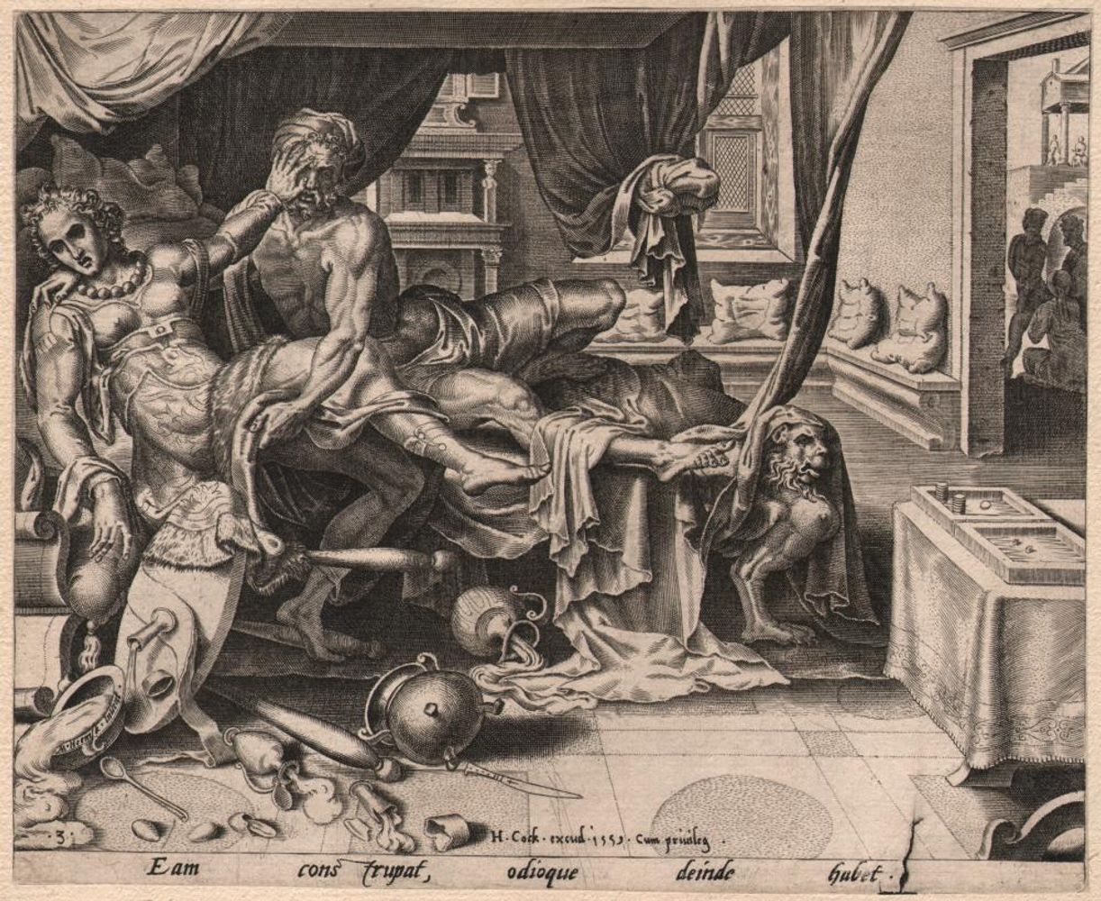 Philips Galle (1537-1612) 海姆斯科克--阿姆农和塔玛的故事/描述。 一套完整的六张版画，处于第一状态，有出版商希罗尼斯-考克的地址和1&hellip;