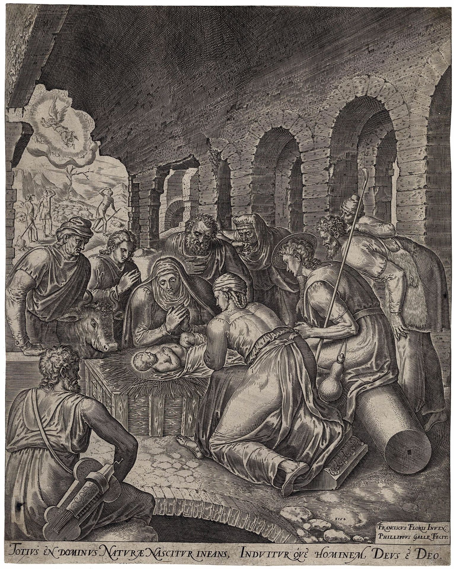 Frans Floris (1517-1570), Philips Galle (1537-1612) 弗朗斯-弗洛里斯-菲利普斯-加勒，牧羊人的崇拜/描述。 &hellip;