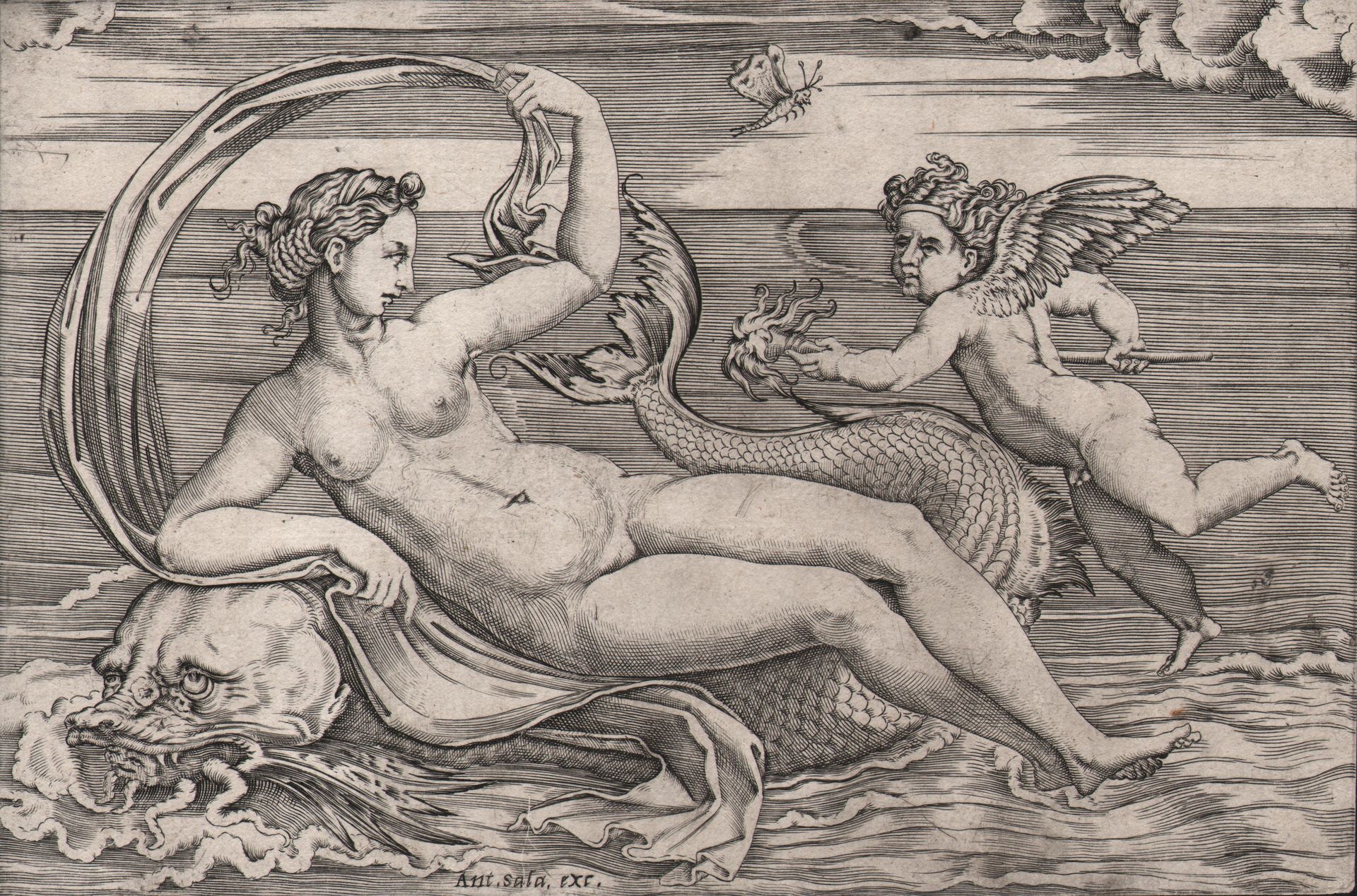 Agostino Veneziano (1510-1536 (fl.)) Agostino Veneziano (1510-1536) - 躺在海豚身上的维纳斯&hellip;