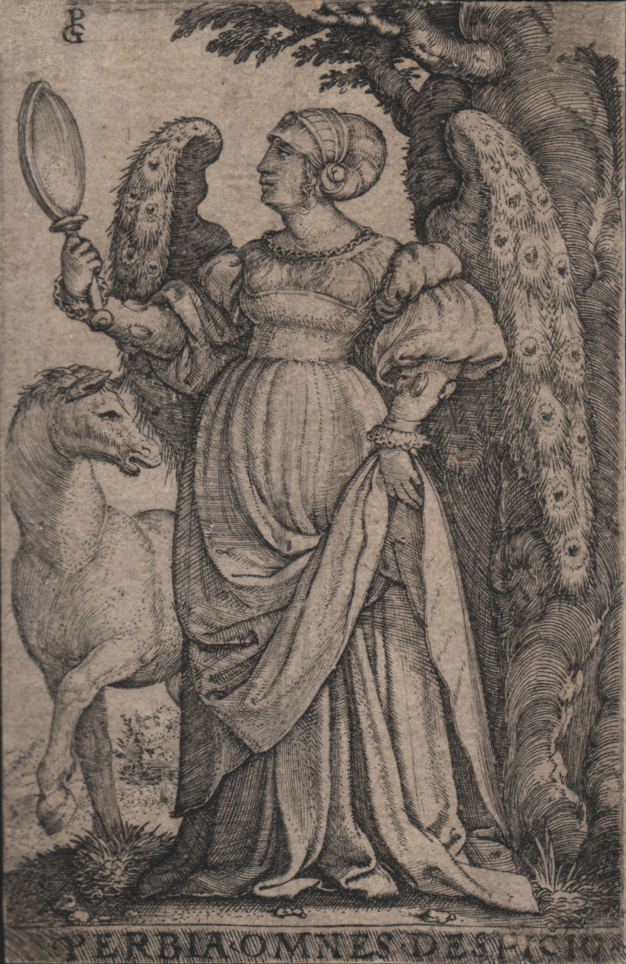 GEORG PENCZ (1500-1550) 乔治-彭茨（1500-1550）--致命的罪孽。Superbia/描述。 七宗罪。 傲慢症。全身穿着现代服饰的女&hellip;
