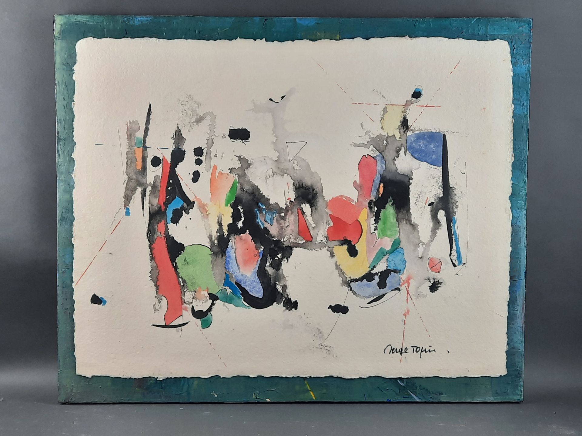Null Serge TOPIN (né en 1946). Composition. Aquarelle sur papier marouflé sur to&hellip;