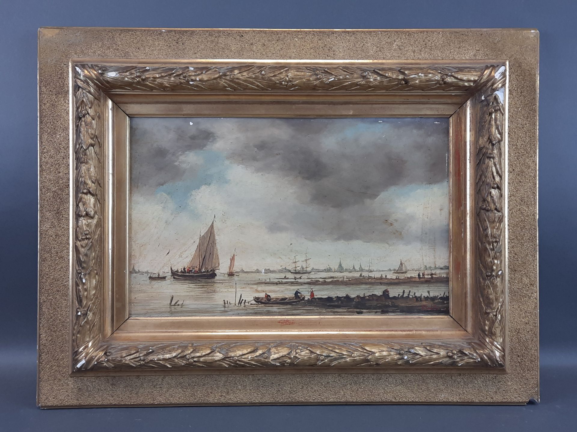 Null A.DELTON.荷兰的渔民。右下角有签名的板面油画。24 x 34,5 cm