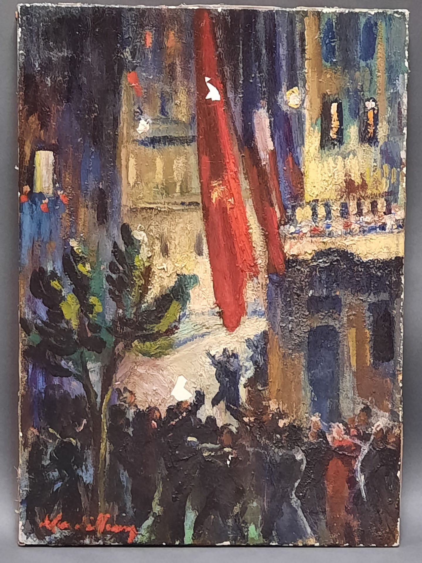 Null André VERDILHAN (1881-1963). Scène d'émeute. Huile sur toile signée en bas &hellip;