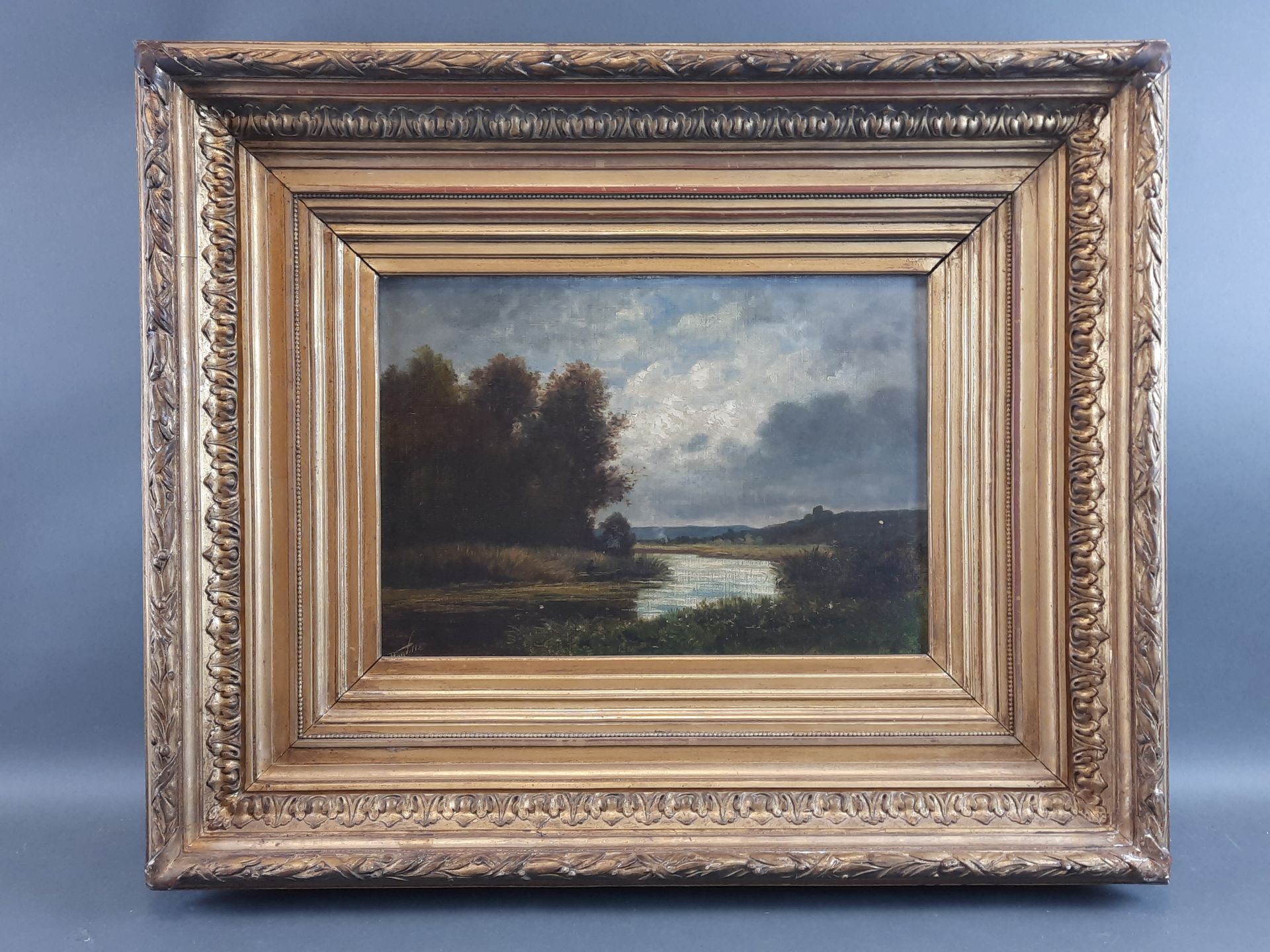 Null 霍拉斯-安托万-冯维尔（1832-1914）。河岸。左下角签名的布面油画，25 x 35 cm