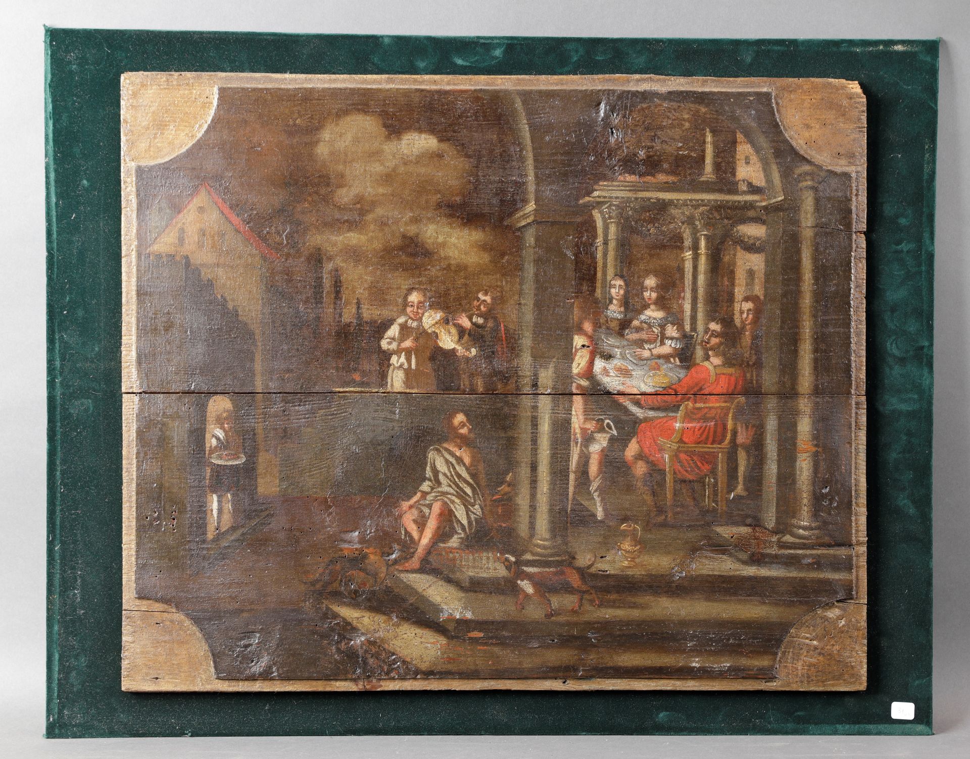 Null ECOLE ESPAGNOLE, XVIIème. La parabole du festin de Lazare. 59 x 72 cm. La f&hellip;