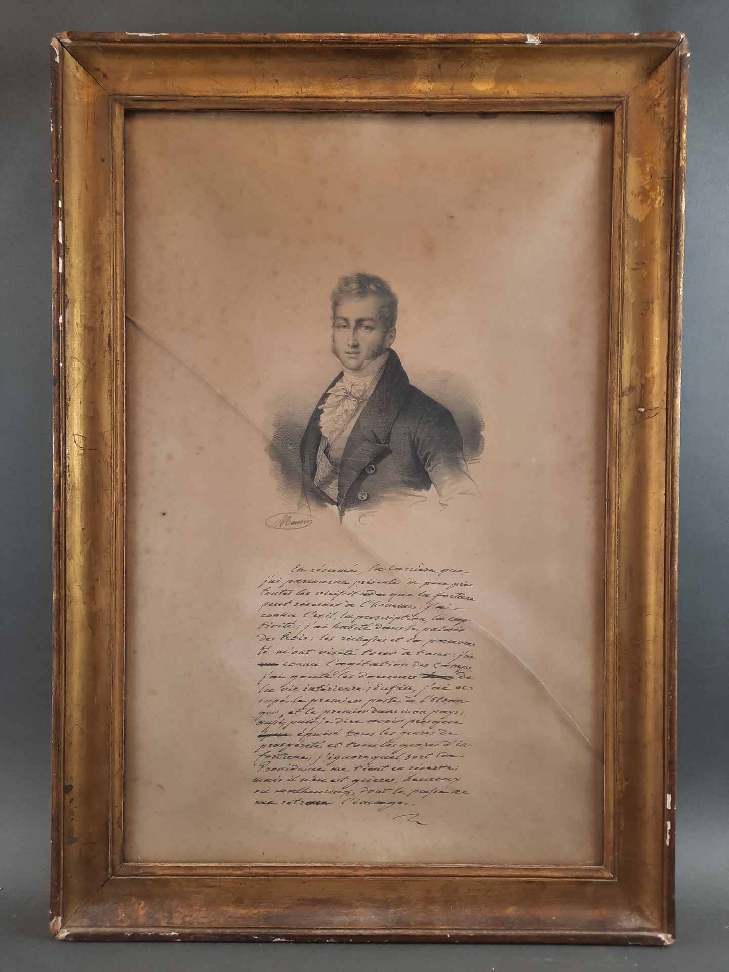 Null 复兴时期的肖像画。尼古拉-尤斯塔奇-毛林（1799-1850）。朱尔斯-德-波利尼亚克亲王（1780-1847）的画像。石版画。51 x 32 厘米。&hellip;