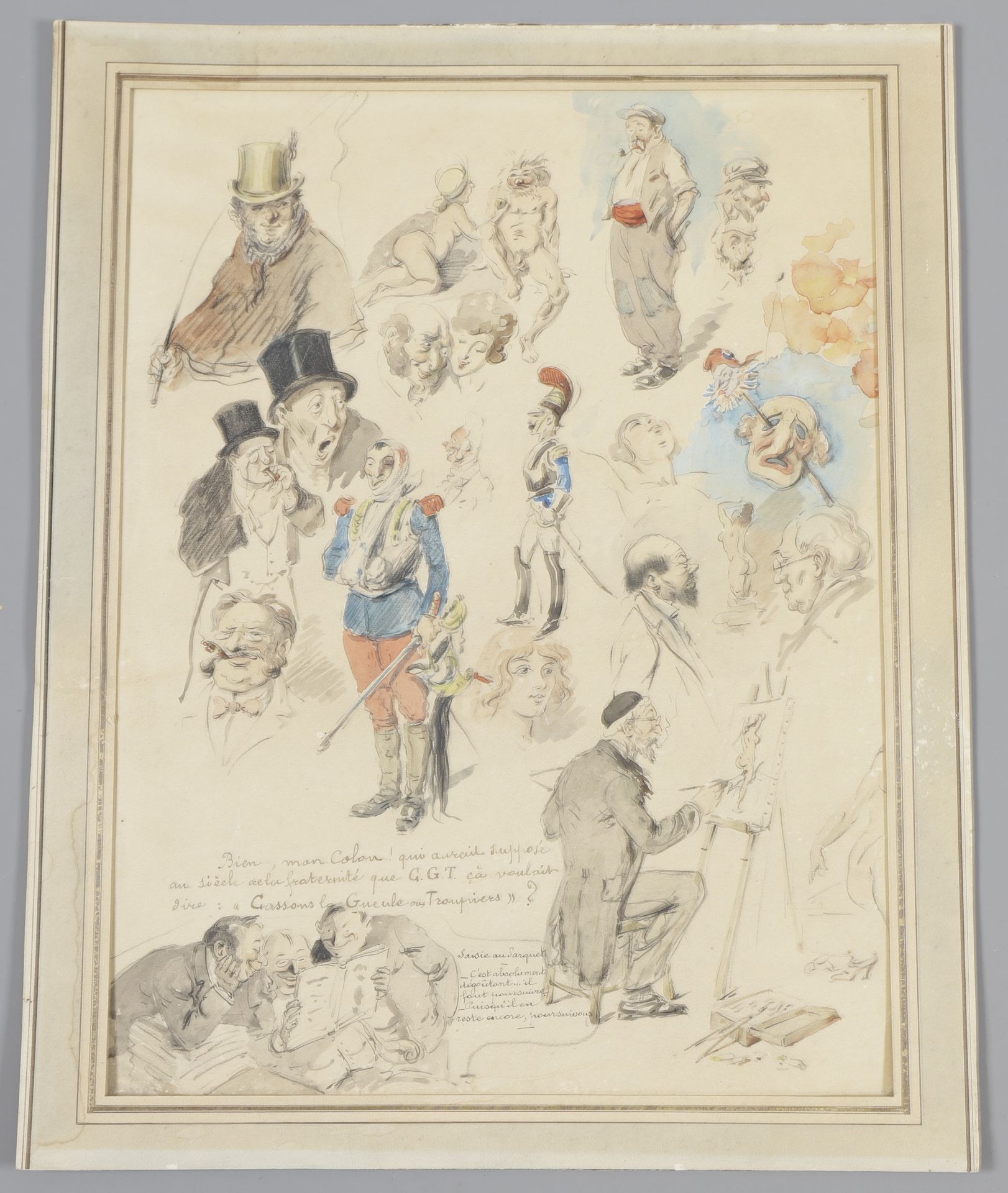 Null 埃德蒙-拉夫雷特（1829-1889）。插图项目。水彩画和印度墨水。无签名，背面有手写的归属。37 x 28 cm
