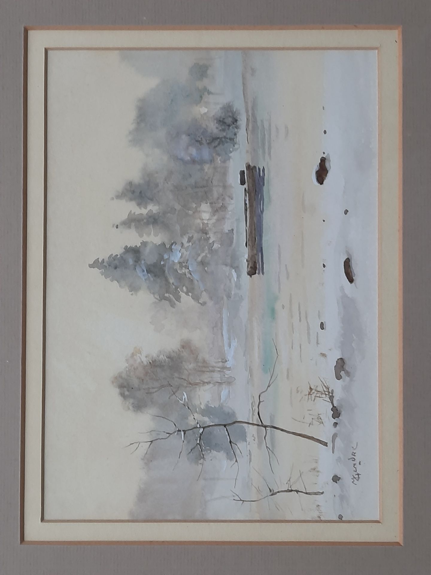 Null 1) Marcel GENDRE (1909-1997). Péniche sur l'Yonne. Aquarelle signée en bas &hellip;