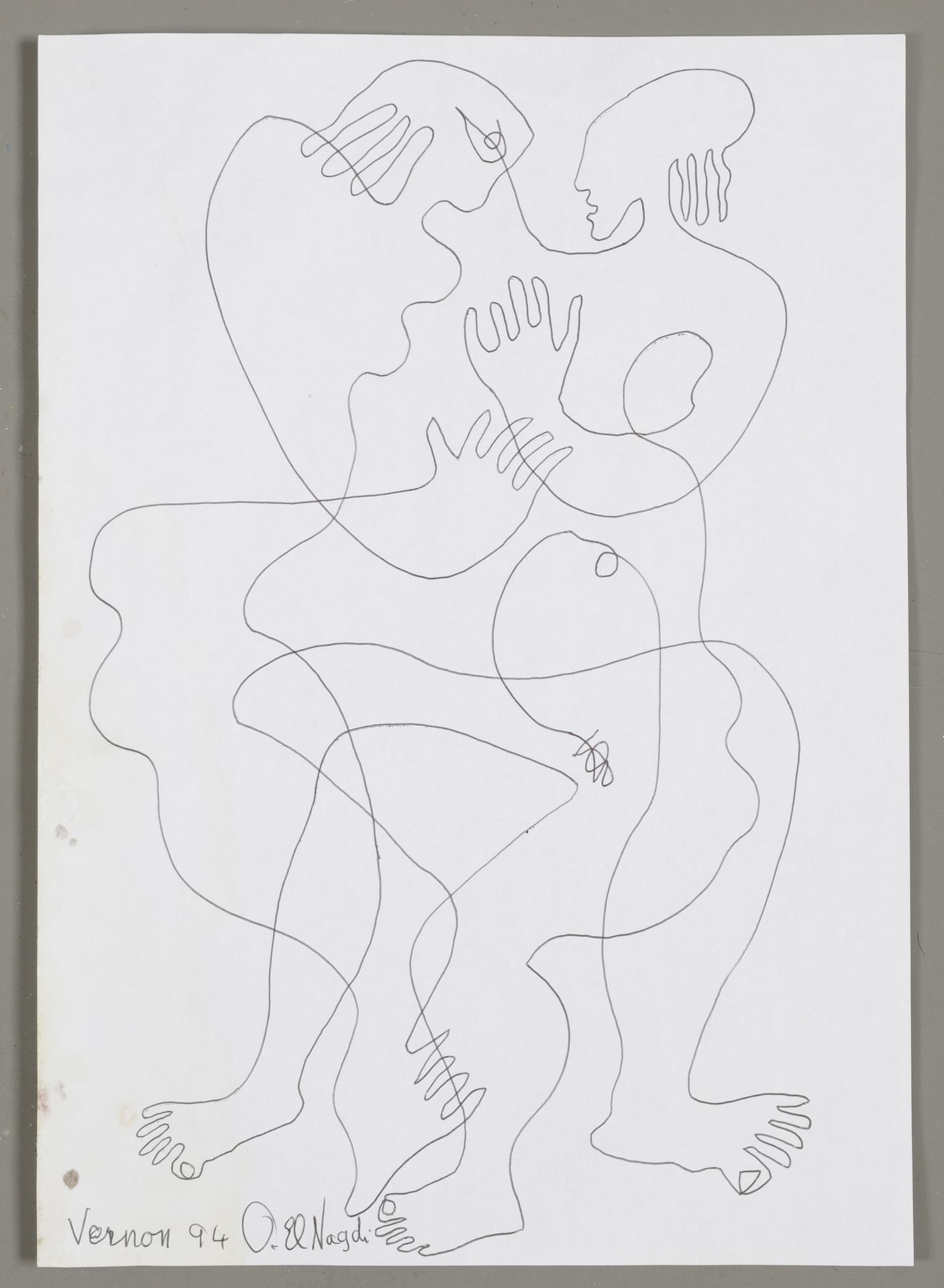 Null 奥马尔-埃尔-纳吉（1931-2019）。恋人》，1994年。有签名的Biros画作，位于 "Vernon"，左下方有日期。30 x 21 厘米