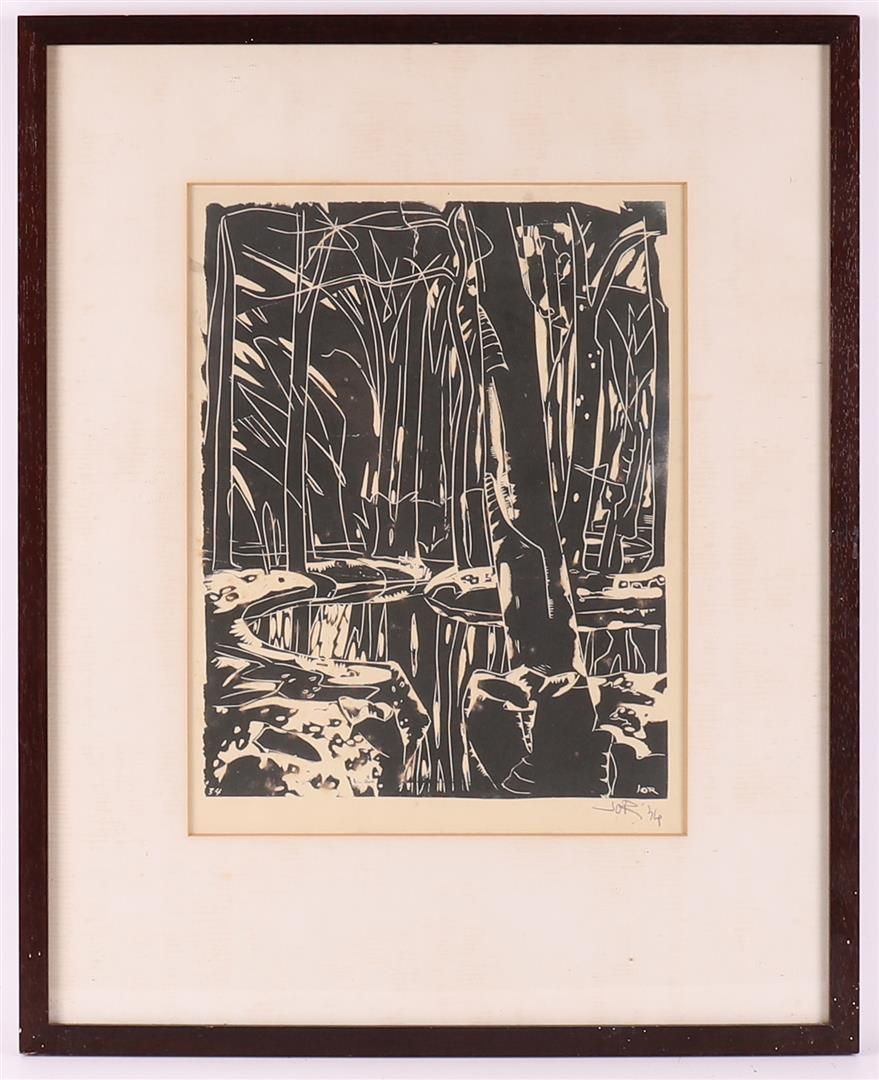 Null Jordens, Jan Gerrit (1883-1962) "Paesaggio forestale invernale",