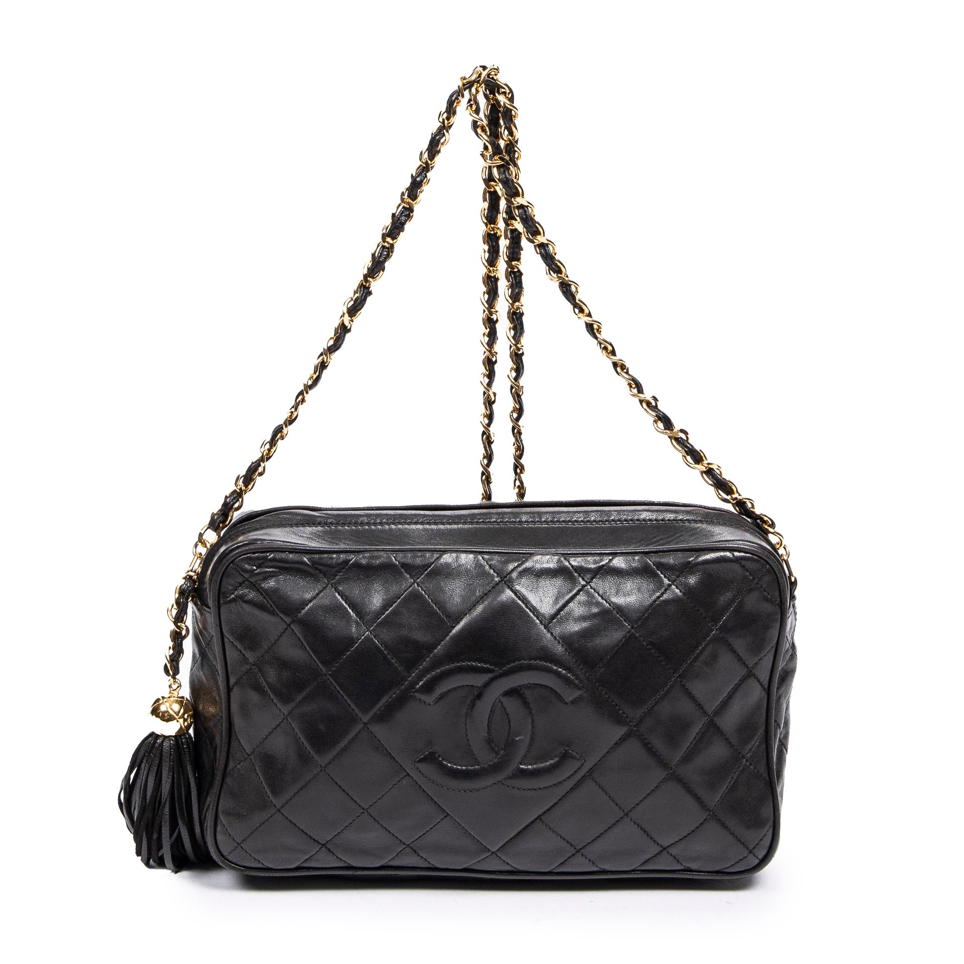 Pre-Loved Chanel Vintage CC Tassel Camera Bag in Black D…
