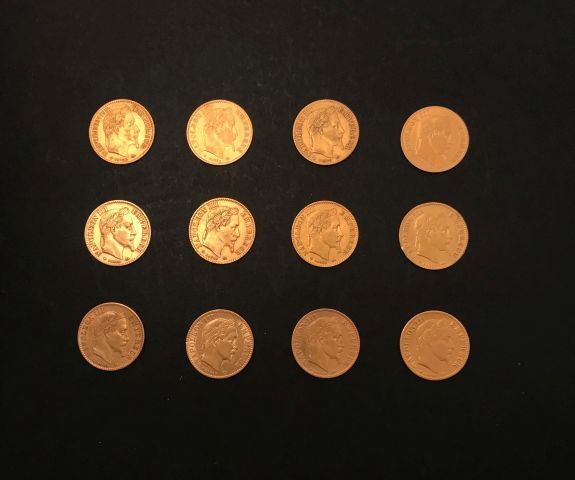Null 
Twelve pieces 10 Francs GOLD NAPOLEON III LAUREL HEAD



Lot sold on desig&hellip;