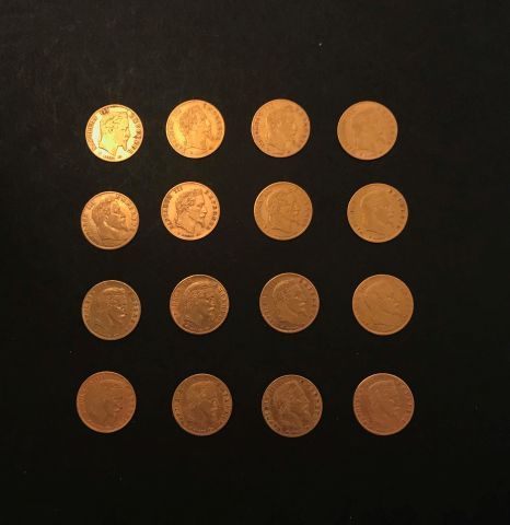 Null 
16枚5法郎金质纳波利翁三世老鹰头硬币



拍品按指定方式出售，并保存在银行。通过预约交付，logistique@lefloch-drouot.F&hellip;