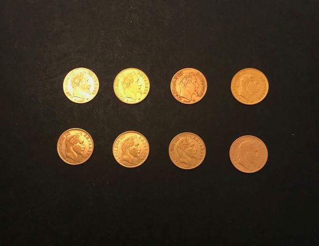 Null 
Eight pieces 10 Francs GOLD NAPOLEON III LAUREL HEAD



Lot sold on design&hellip;