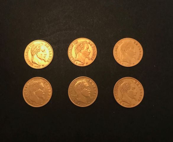Null 
Sei monete da 10 franchi d'oro TESTA DI NAPOLEONE III LAUREATA.



Lotto v&hellip;