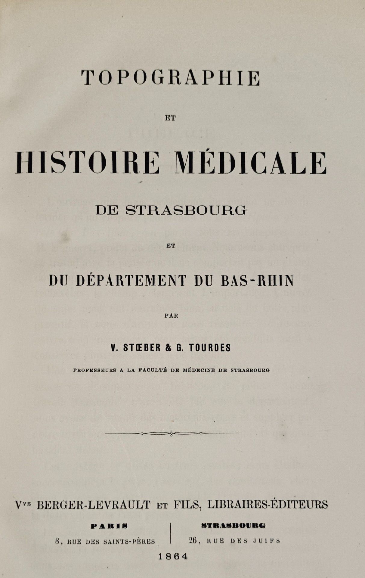 Null 
STOEBER (V) - TOURDES (G) Topographie et histoire médicale de STRASBOURG e&hellip;