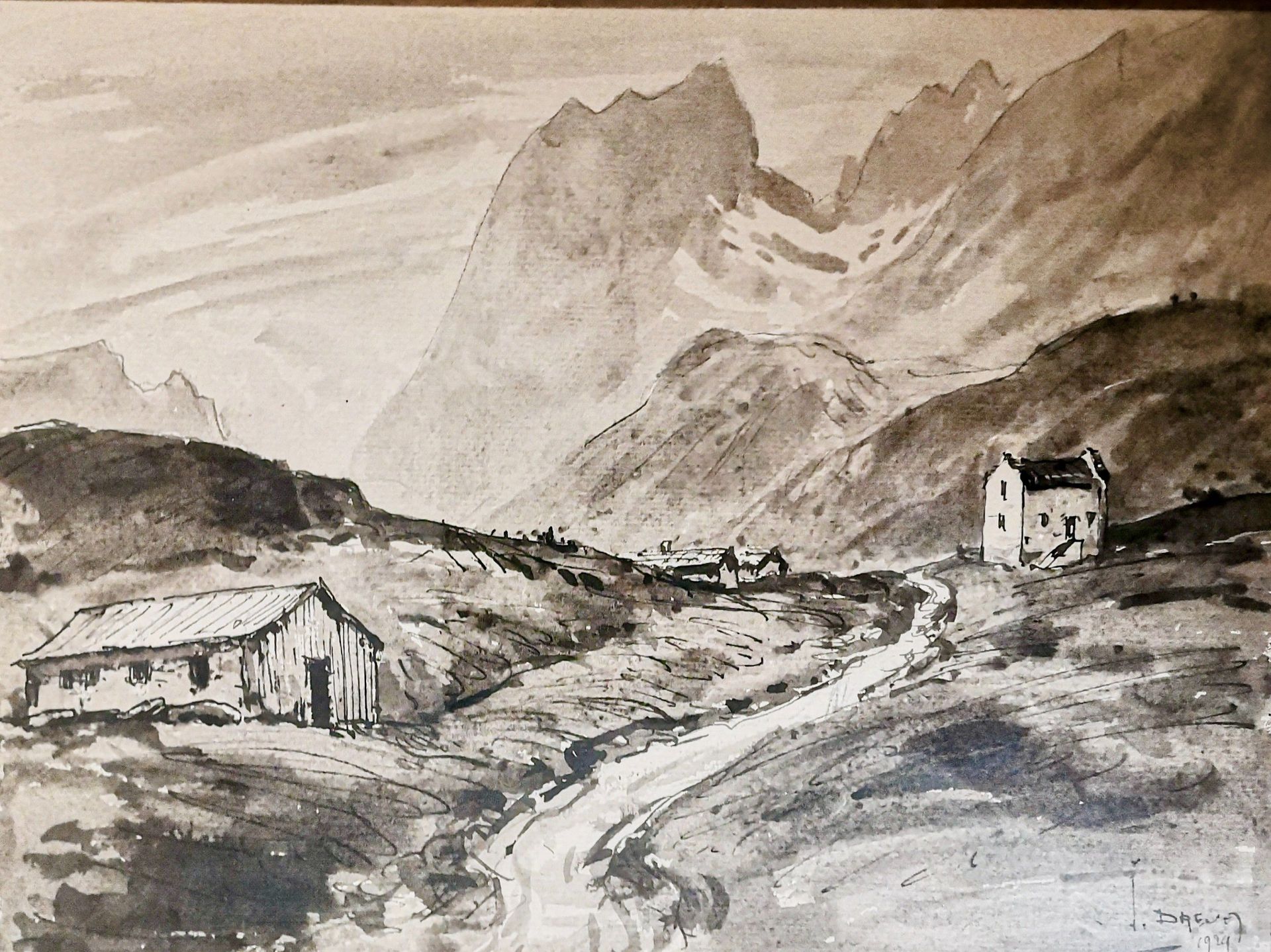Null 
DREVET (Joannès). Col du Glandon 1929. Lavis de grande taille, 28,5 x 21,5&hellip;