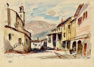 Null 
DREVET (Joannès). Annot (Alpes-de-Haute-Provence) sous le soleil. Aquarell&hellip;