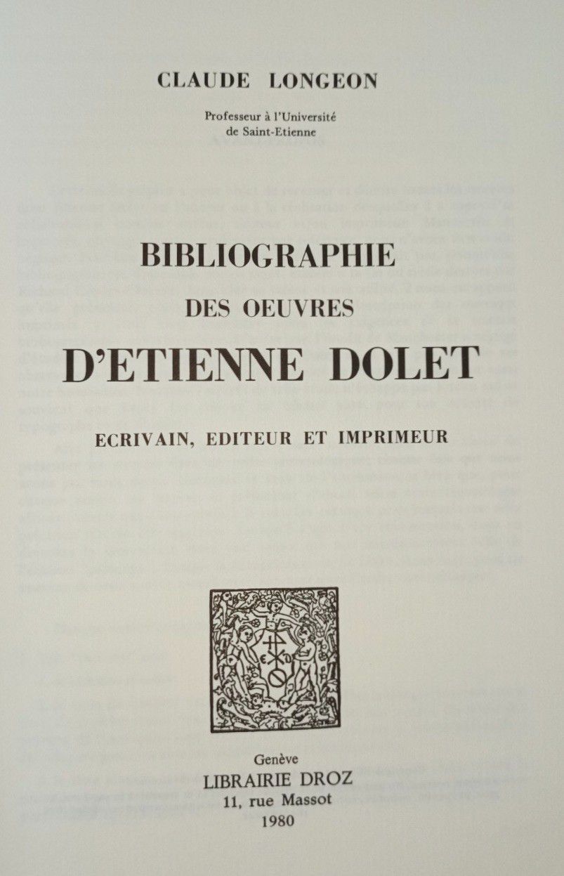 Null 
LONGEON (Claude) Bibliographie des oeuvres d'ETIENNE DOLET, écrivain, édit&hellip;