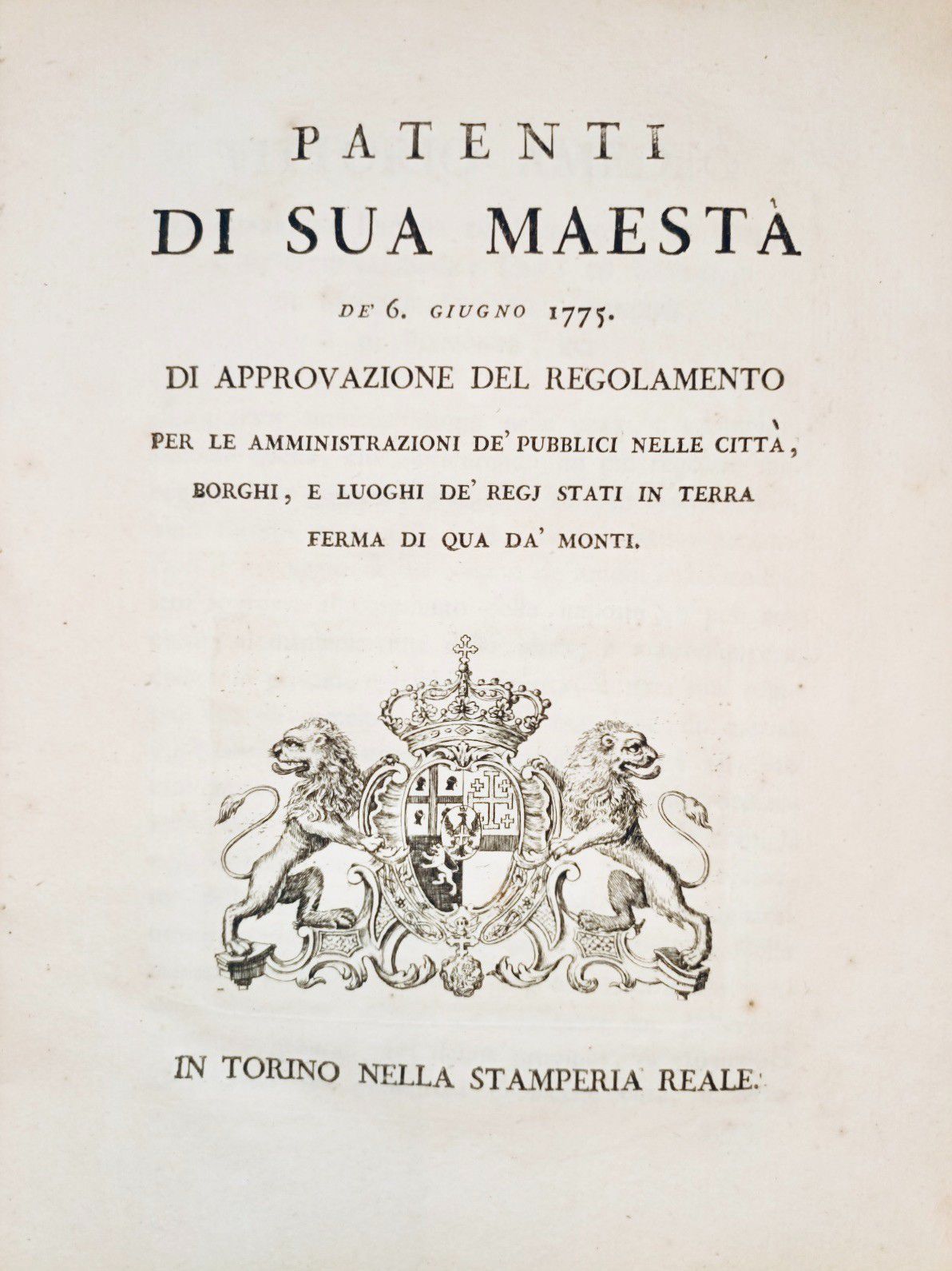 Null 
SAVOIE - Patenti di Sua Majesta de 6 Giugno 1775. Di appovazioni del regol&hellip;