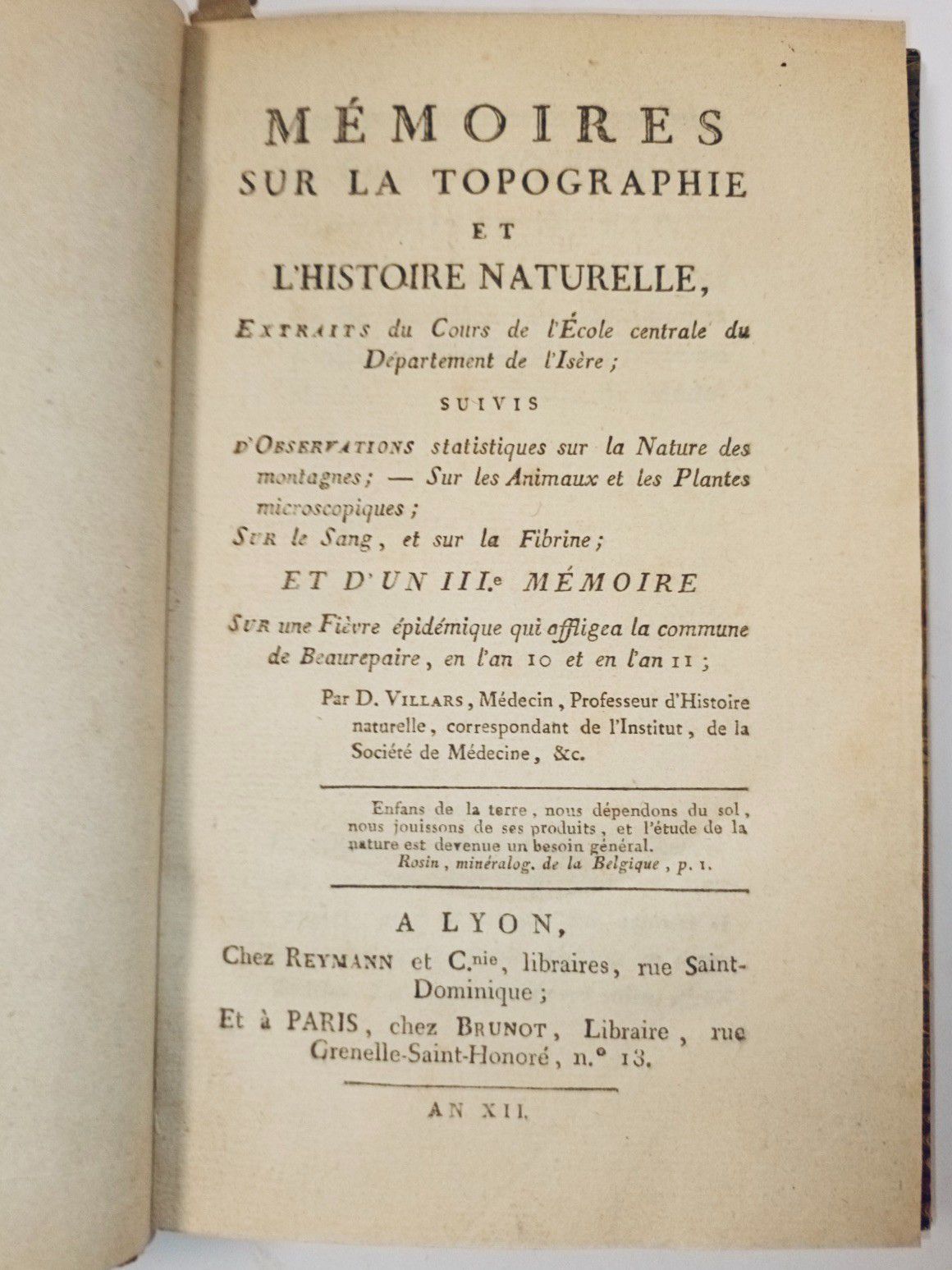 Null 
VILLARS (Dominique). Mémoires sur la Topographie et l'Histoire naturelle. &hellip;